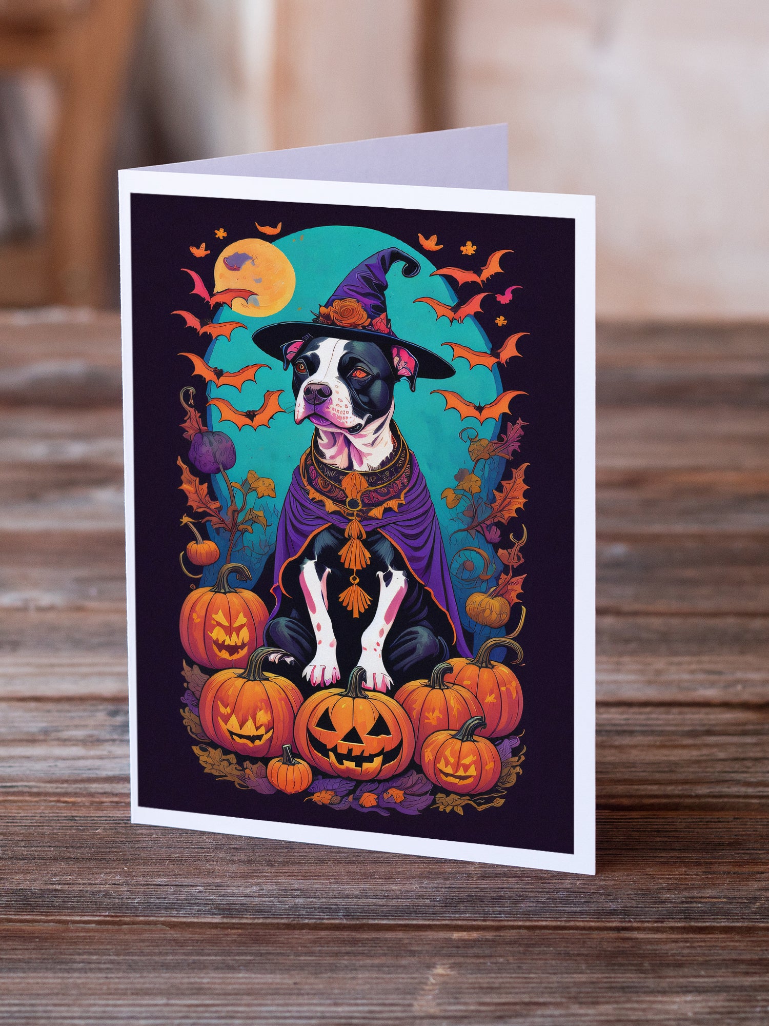 Buy this Pit Bull Terrier Witchy Halloween Greeting Cards and Envelopes Pack of 8