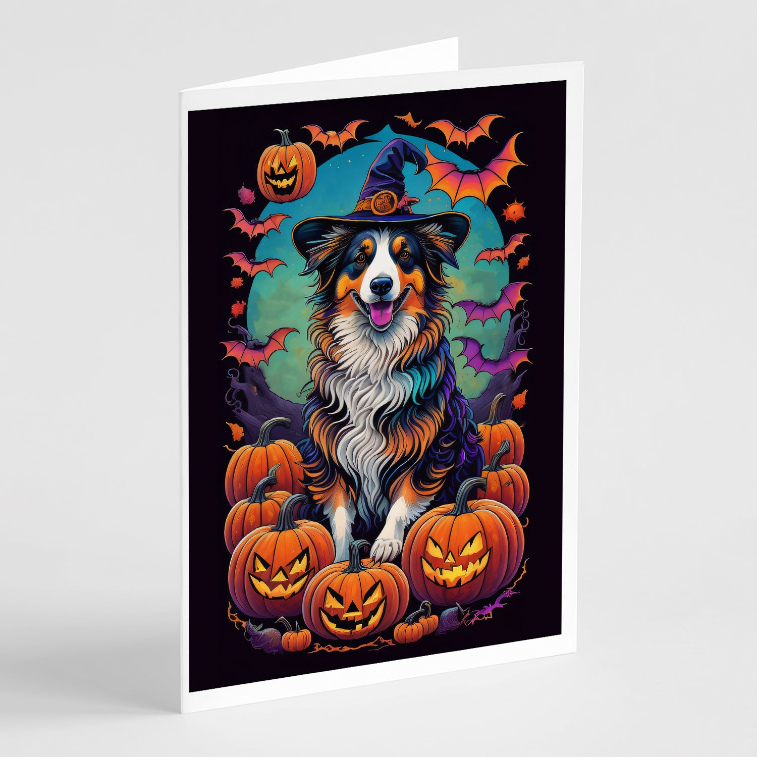 Buy this Australian Shepherd Witchy Halloween Greeting Cards and Envelopes Pack of 8
