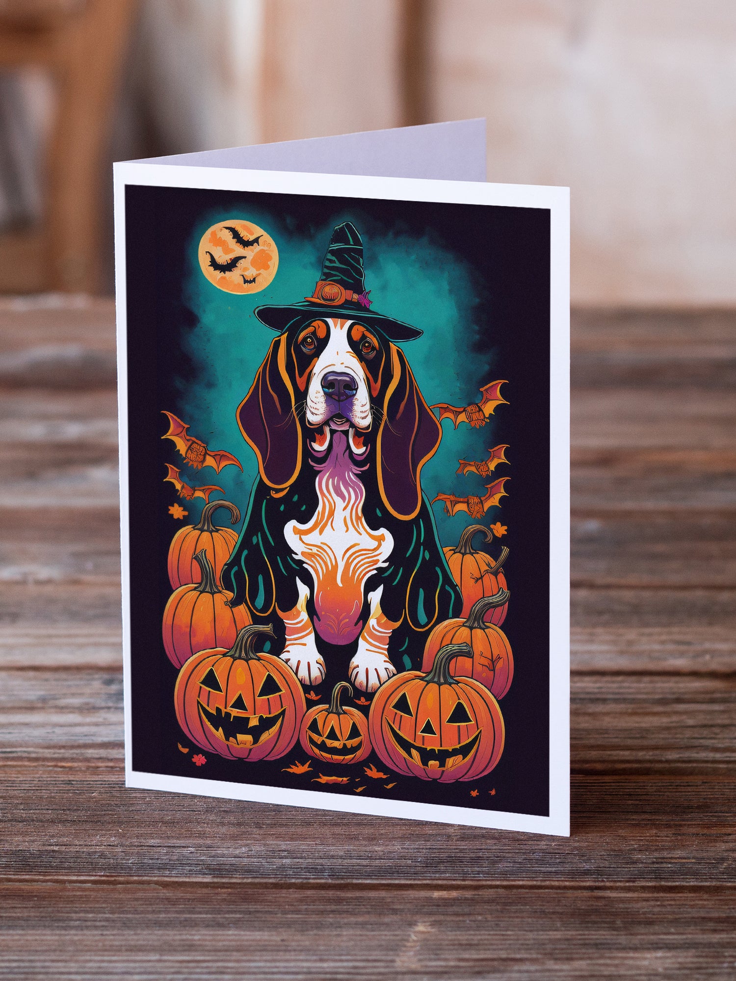 Buy this Basset Hound Witchy Halloween Greeting Cards and Envelopes Pack of 8
