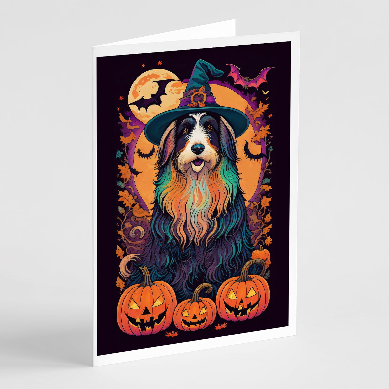 Buy this Bearded Collie Witchy Halloween Greeting Cards and Envelopes Pack of 8