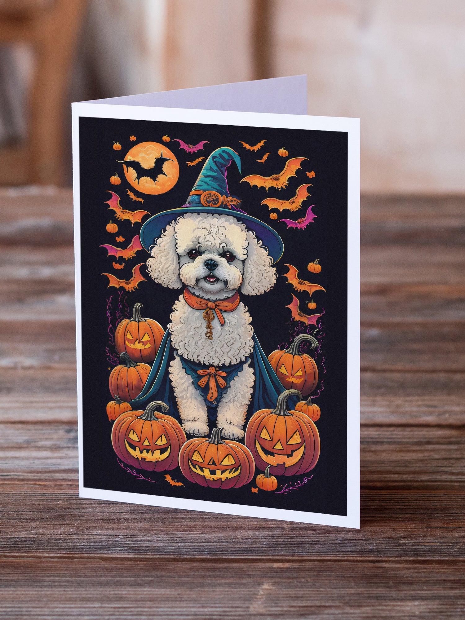 Buy this Bichon Frise Witchy Halloween Greeting Cards and Envelopes Pack of 8