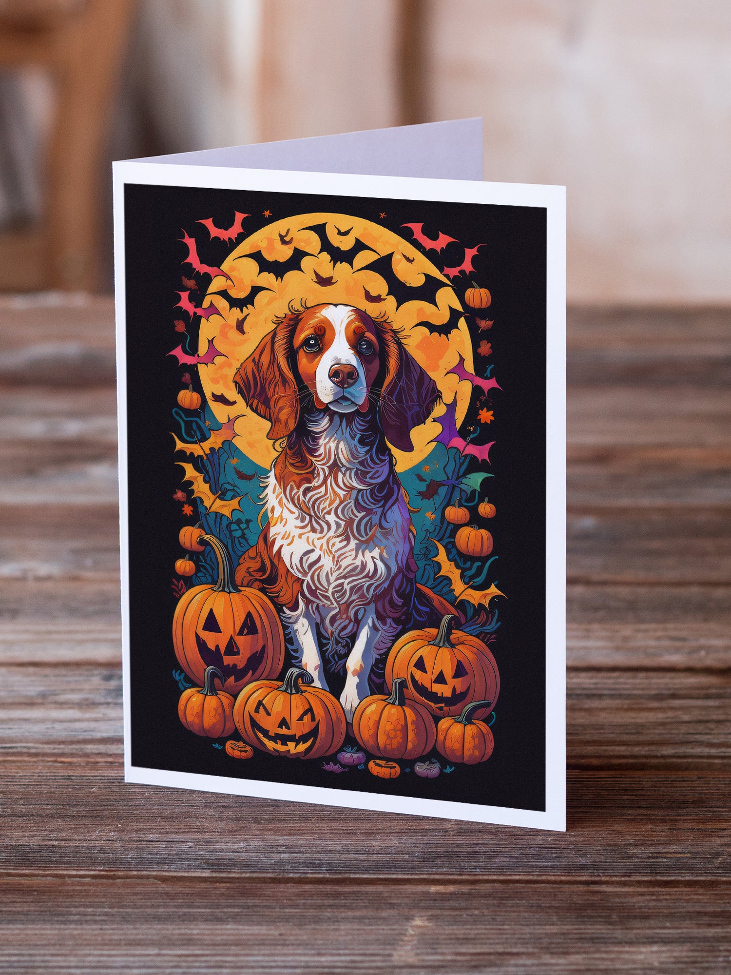 Buy this Brittany Spaniel Witchy Halloween Greeting Cards and Envelopes Pack of 8