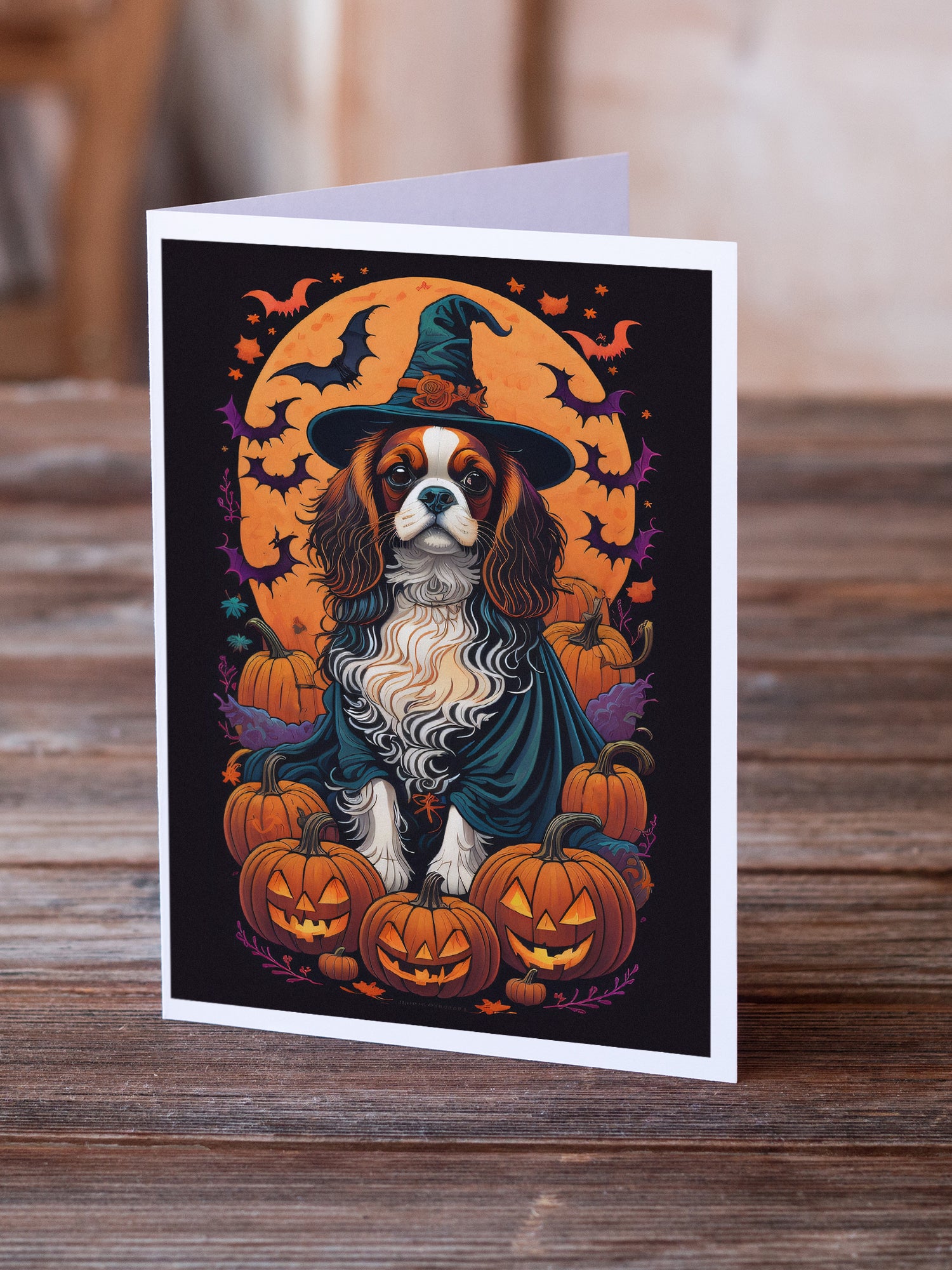 Buy this Cavalier Spaniel Witchy Halloween Greeting Cards and Envelopes Pack of 8