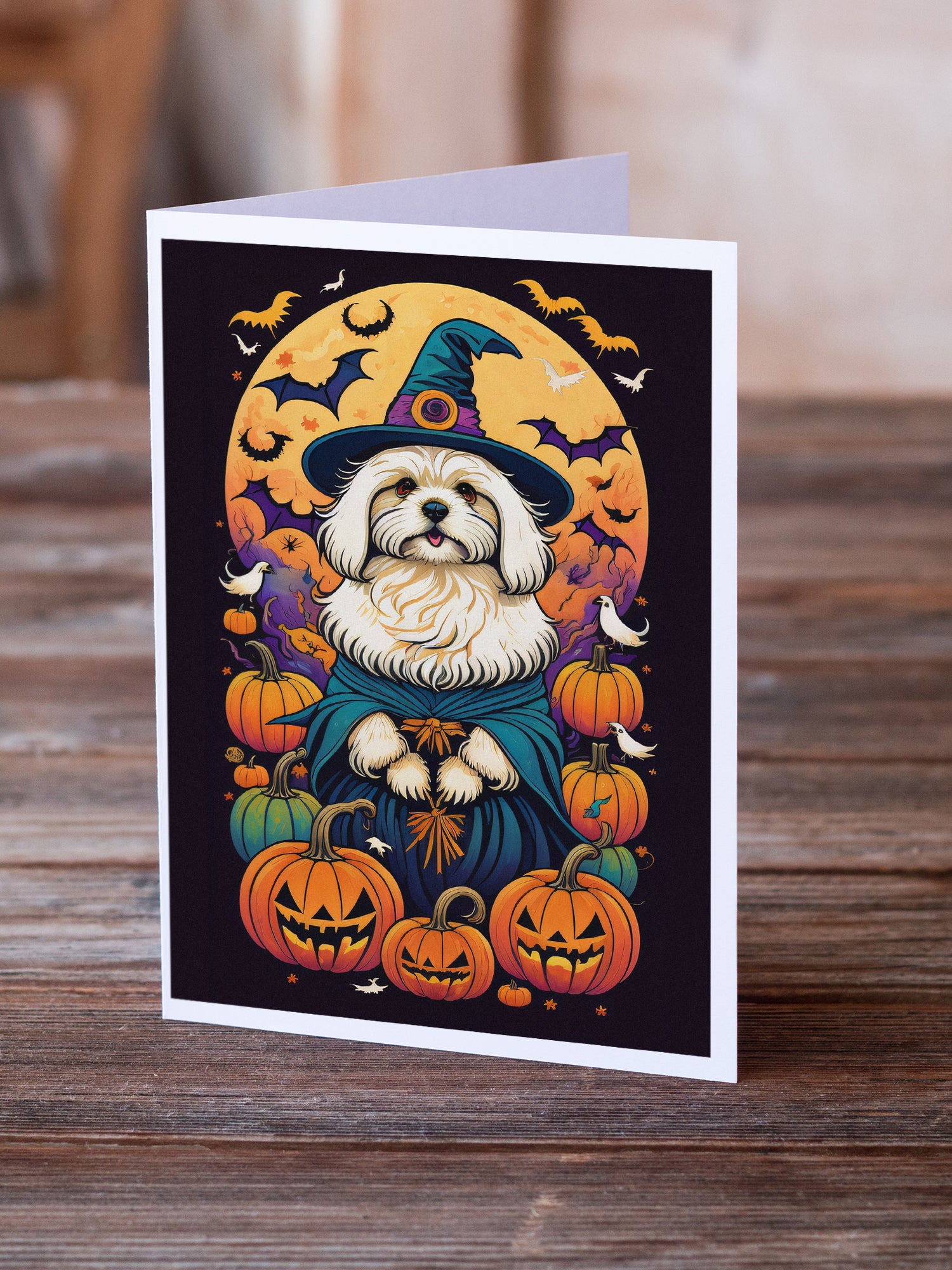 Buy this Coton De Tulear Witchy Halloween Greeting Cards and Envelopes Pack of 8