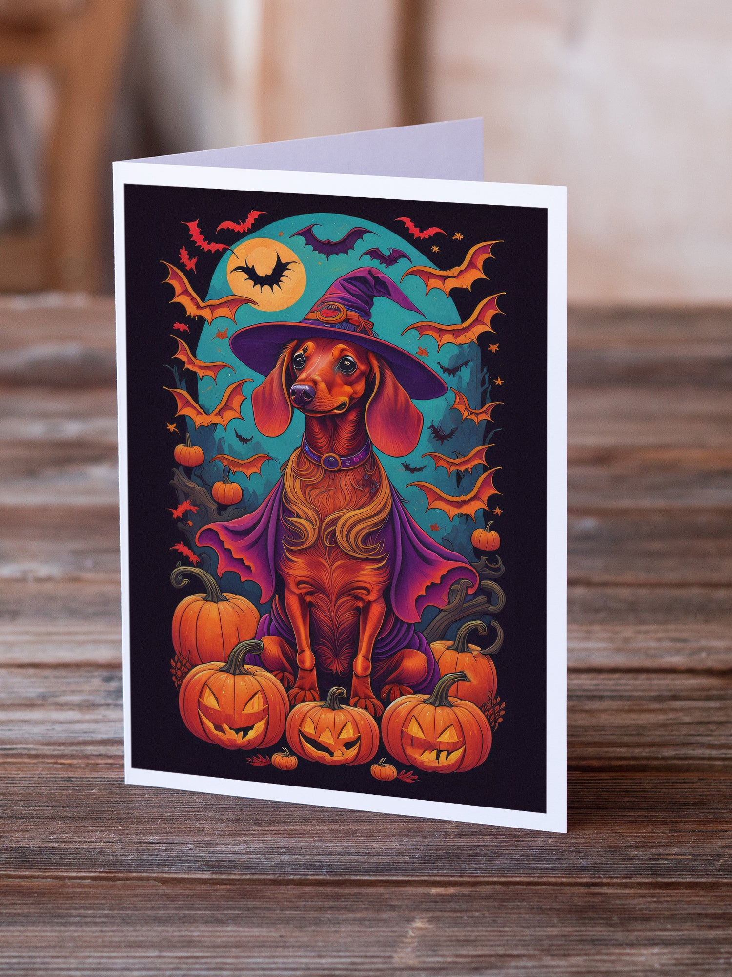 Buy this Dachshund Witchy Halloween Greeting Cards and Envelopes Pack of 8