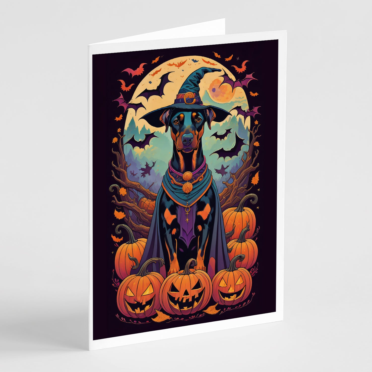 Buy this Doberman Pinscher Witchy Halloween Greeting Cards and Envelopes Pack of 8