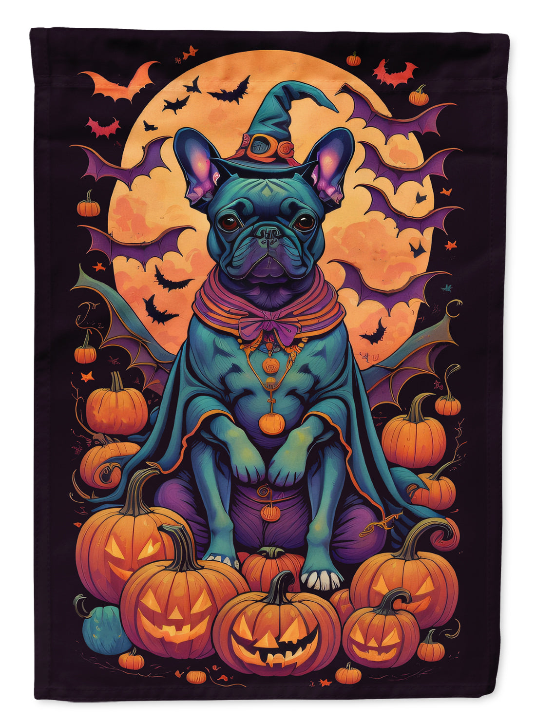 Buy this Black French Bulldog Witchy Halloween House Flag