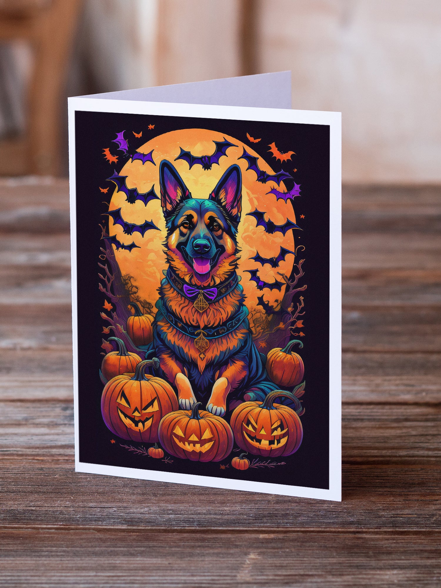 German Shepherd Witchy Halloween Greeting Cards and Envelopes Pack of 8