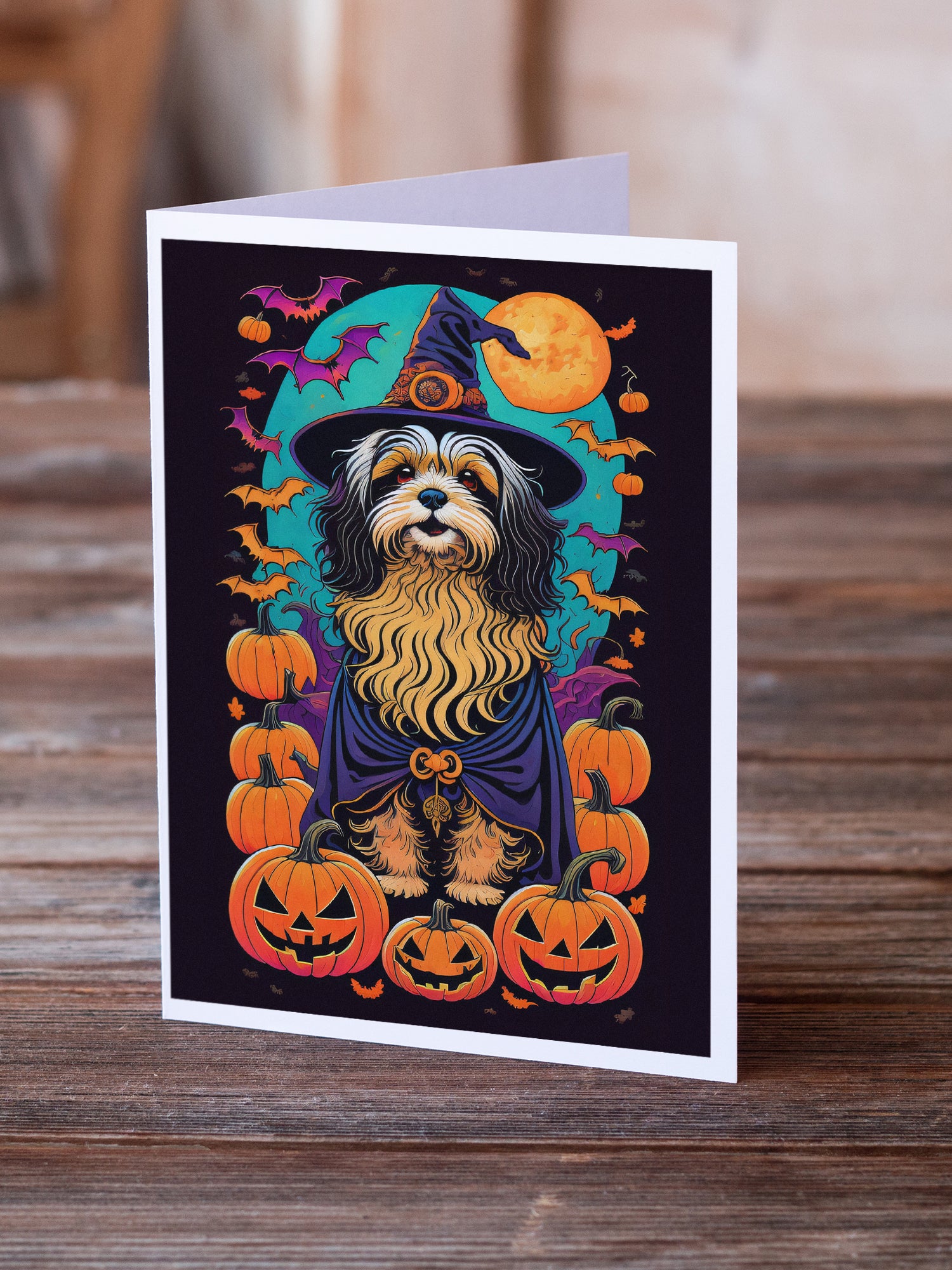 Havanese Witchy Halloween Greeting Cards and Envelopes Pack of 8