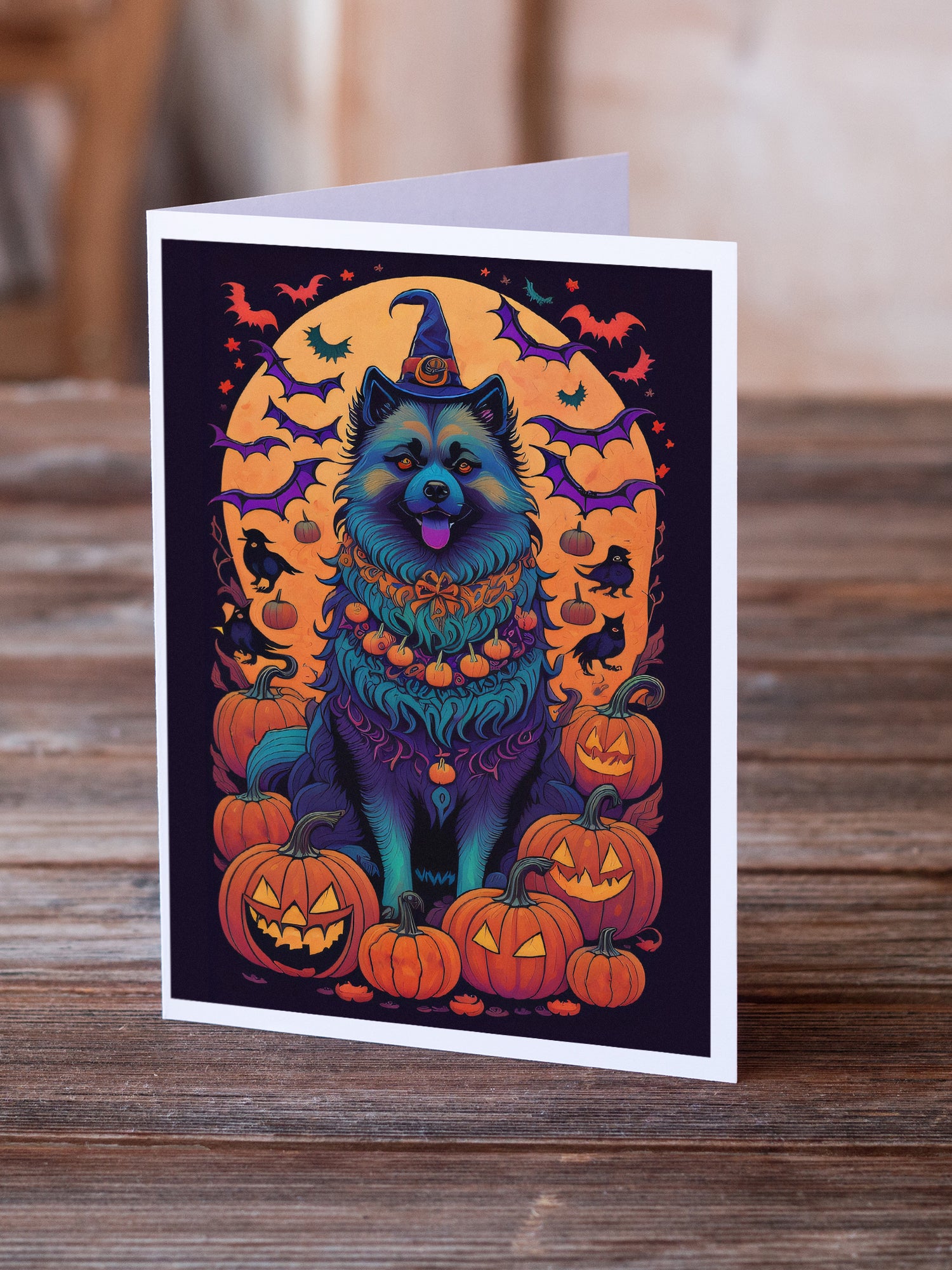 Buy this Keeshond Witchy Halloween Greeting Cards and Envelopes Pack of 8