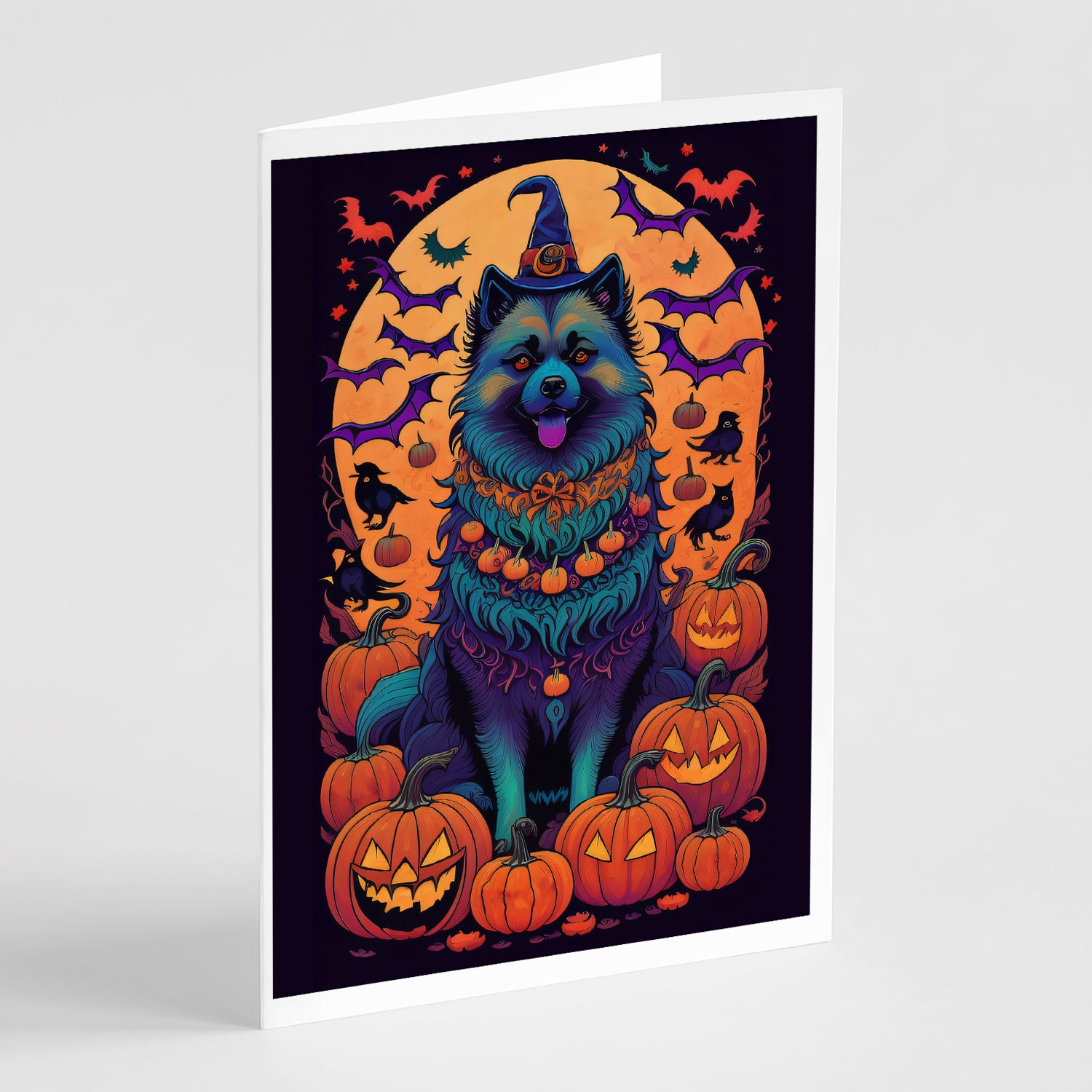 Buy this Keeshond Witchy Halloween Greeting Cards and Envelopes Pack of 8
