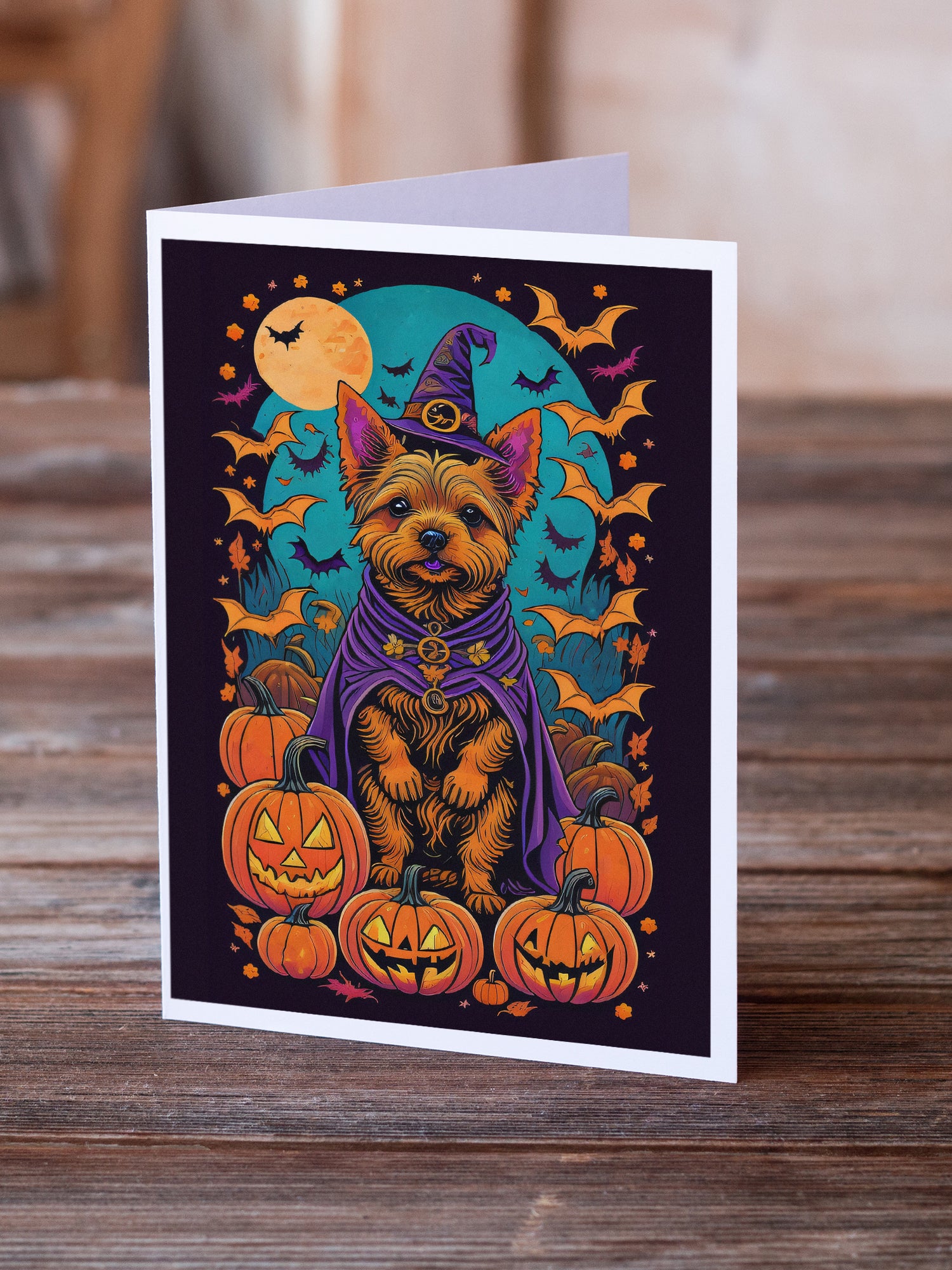 Norwich Terrier Witchy Halloween Greeting Cards and Envelopes Pack of 8