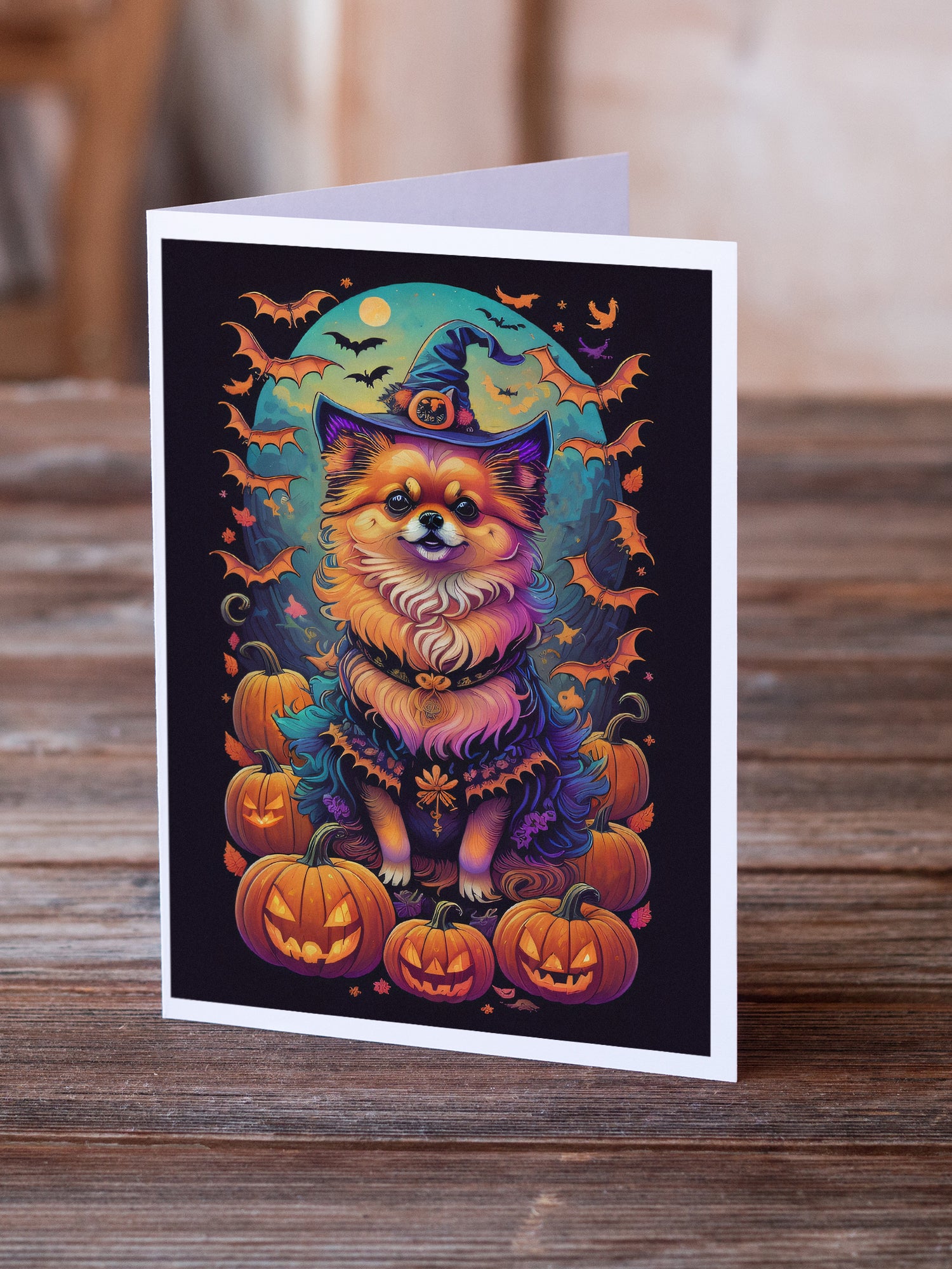 Buy this Pomeranian Witchy Halloween Greeting Cards and Envelopes Pack of 8