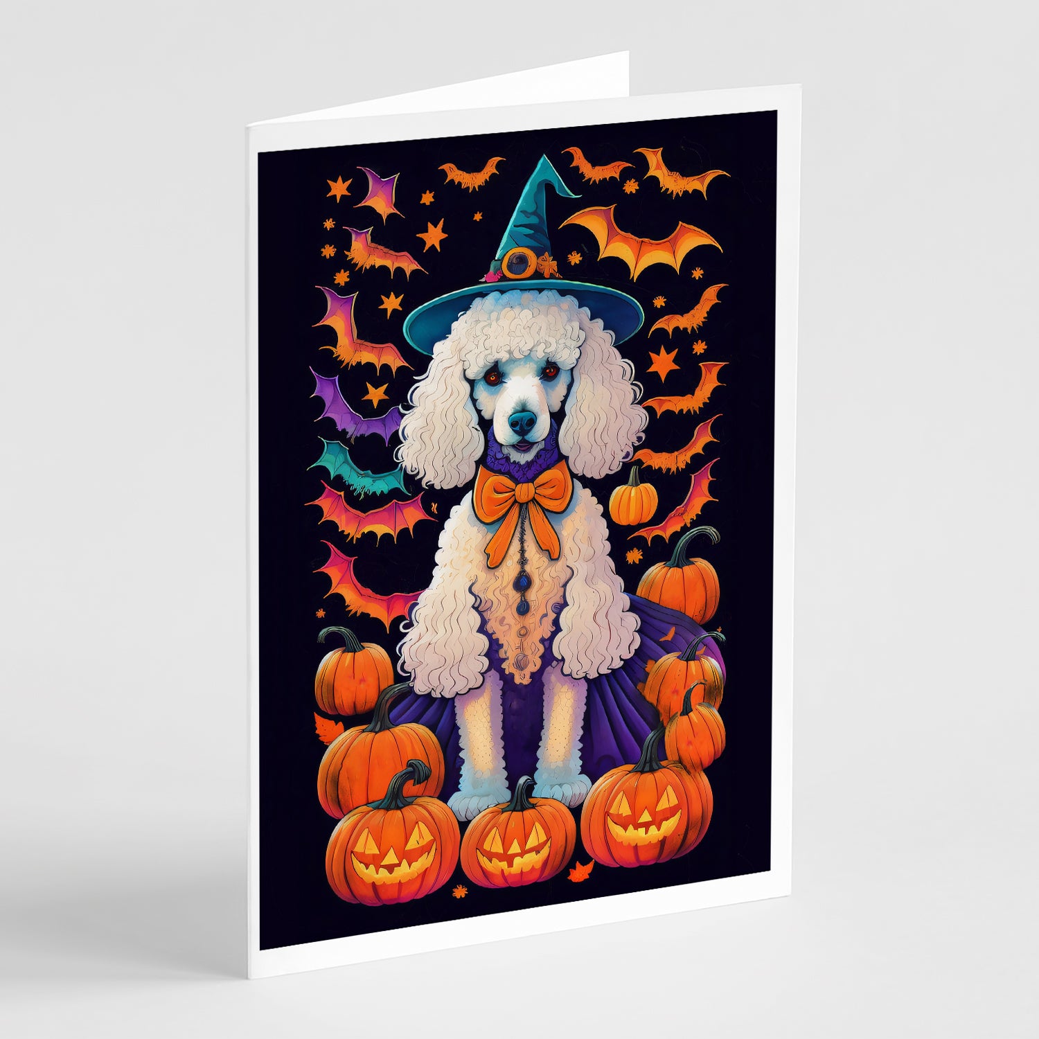 Buy this White Standard Poodle Witchy Halloween Greeting Cards and Envelopes Pack of 8