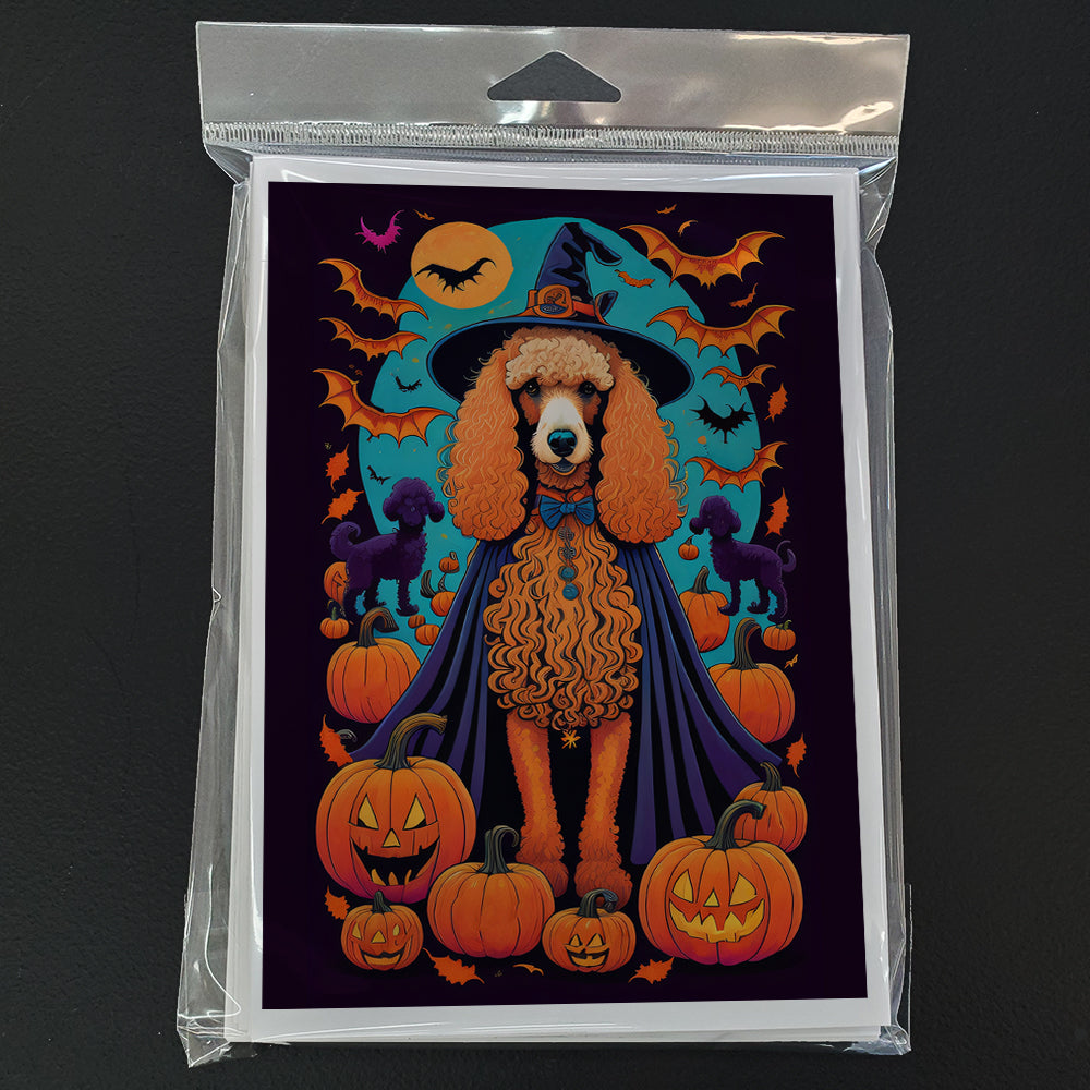 Apricot Standard Poodle Witchy Halloween Greeting Cards and Envelopes Pack of 8