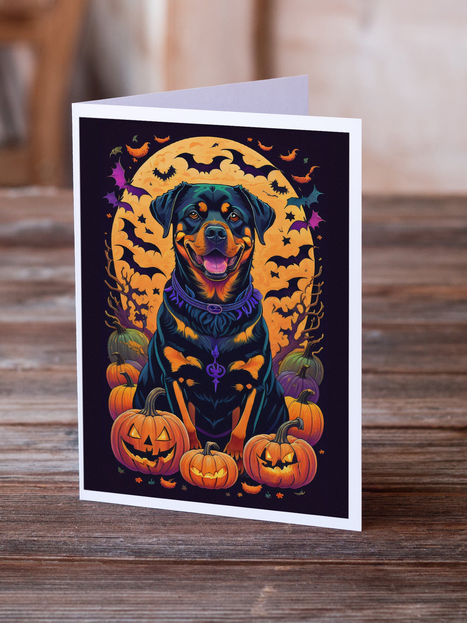 Rottweiler Witchy Halloween Greeting Cards and Envelopes Pack of 8