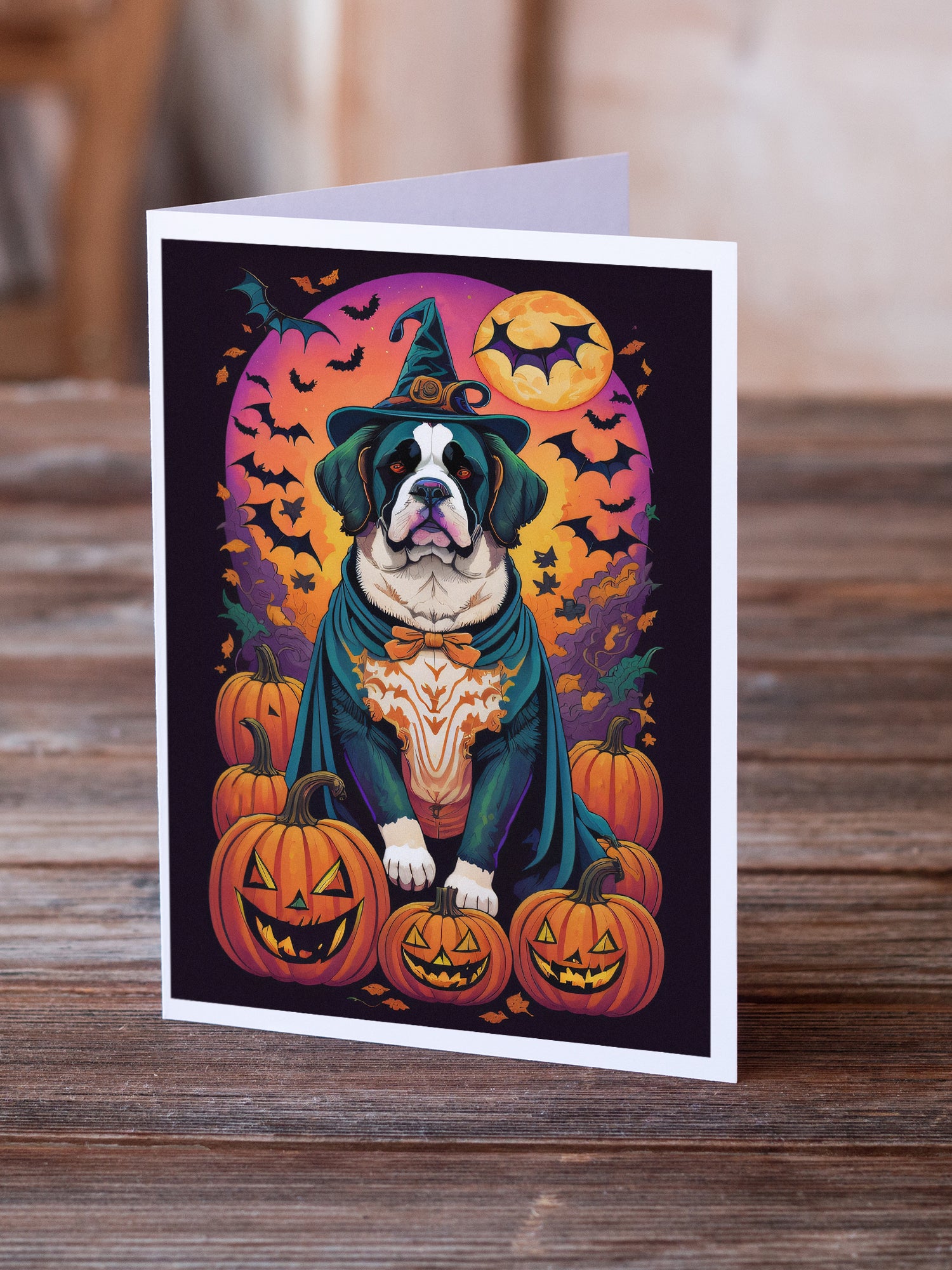 Buy this Saint Bernard Witchy Halloween Greeting Cards and Envelopes Pack of 8