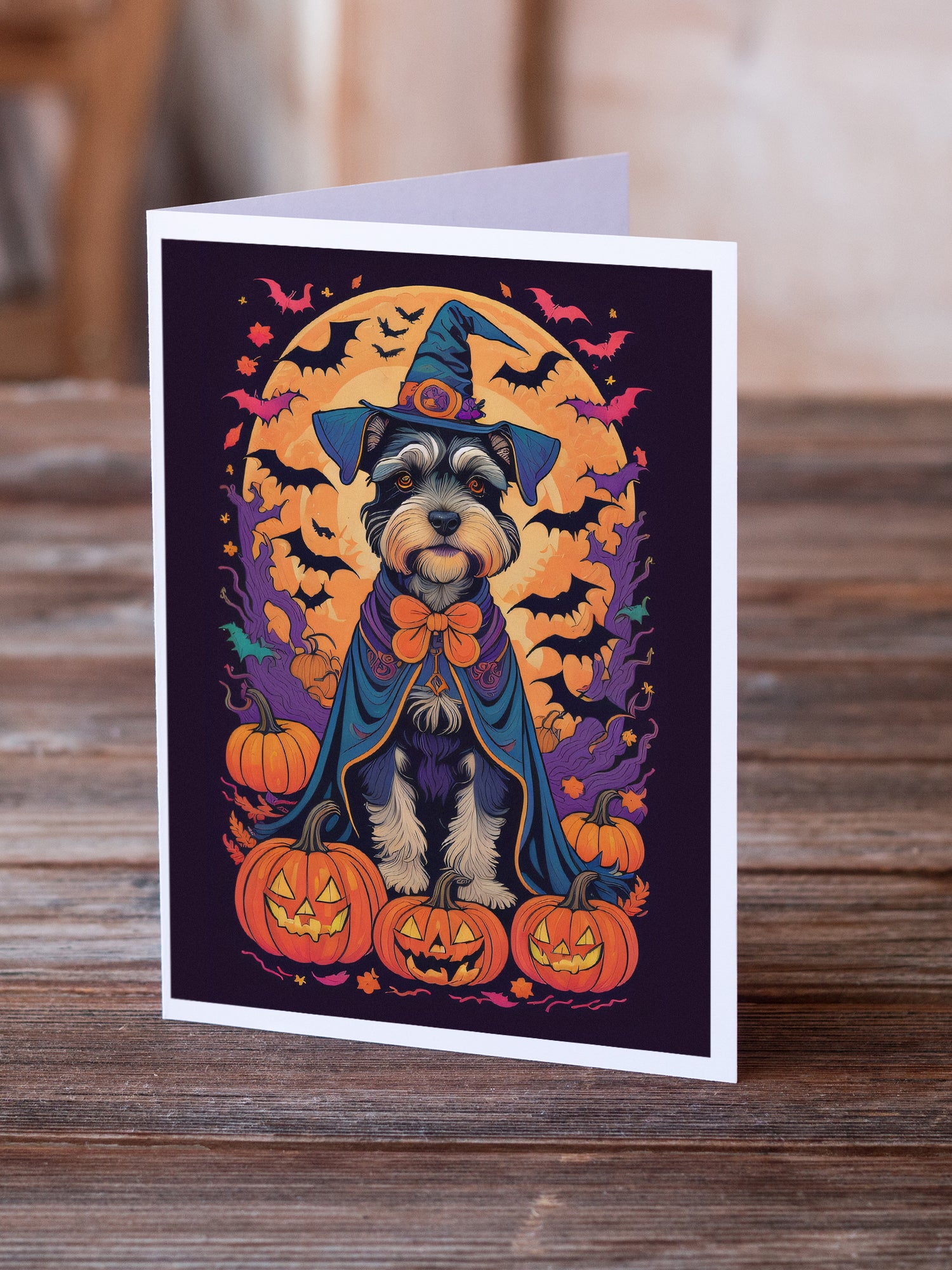 Schnauzer Witchy Halloween Greeting Cards and Envelopes Pack of 8