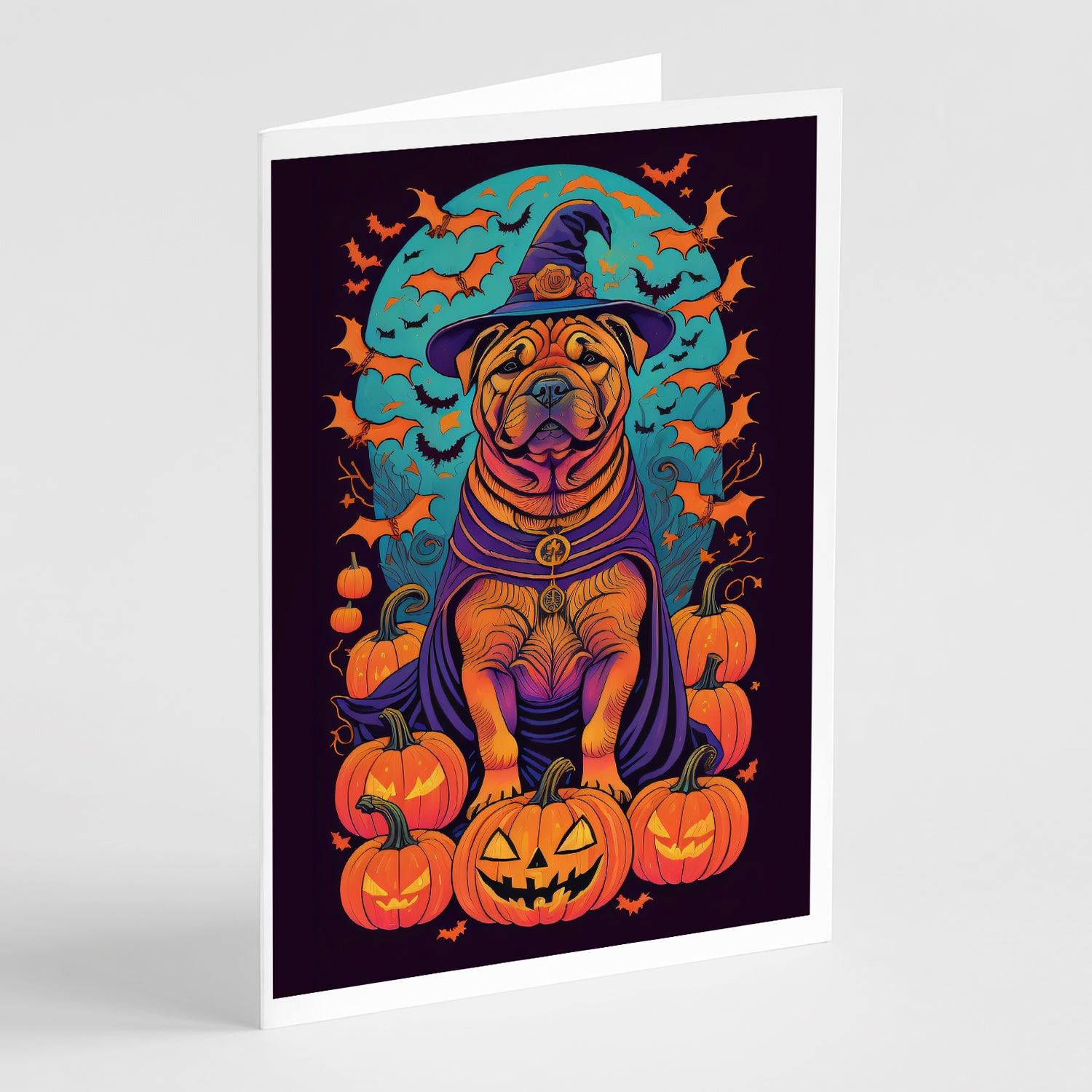 Buy this Shar Pei Witchy Halloween Greeting Cards and Envelopes Pack of 8