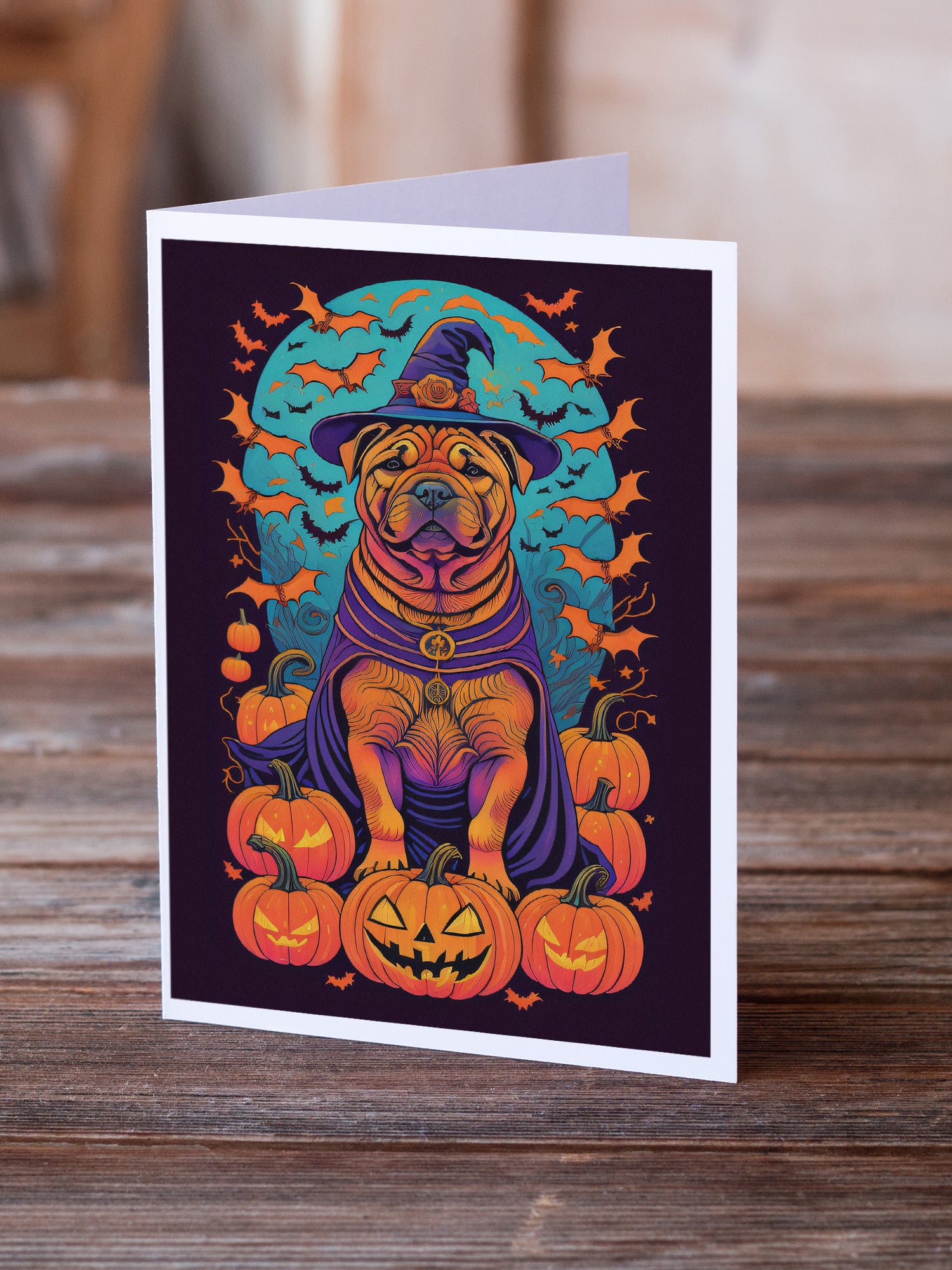 Shar Pei Witchy Halloween Greeting Cards and Envelopes Pack of 8