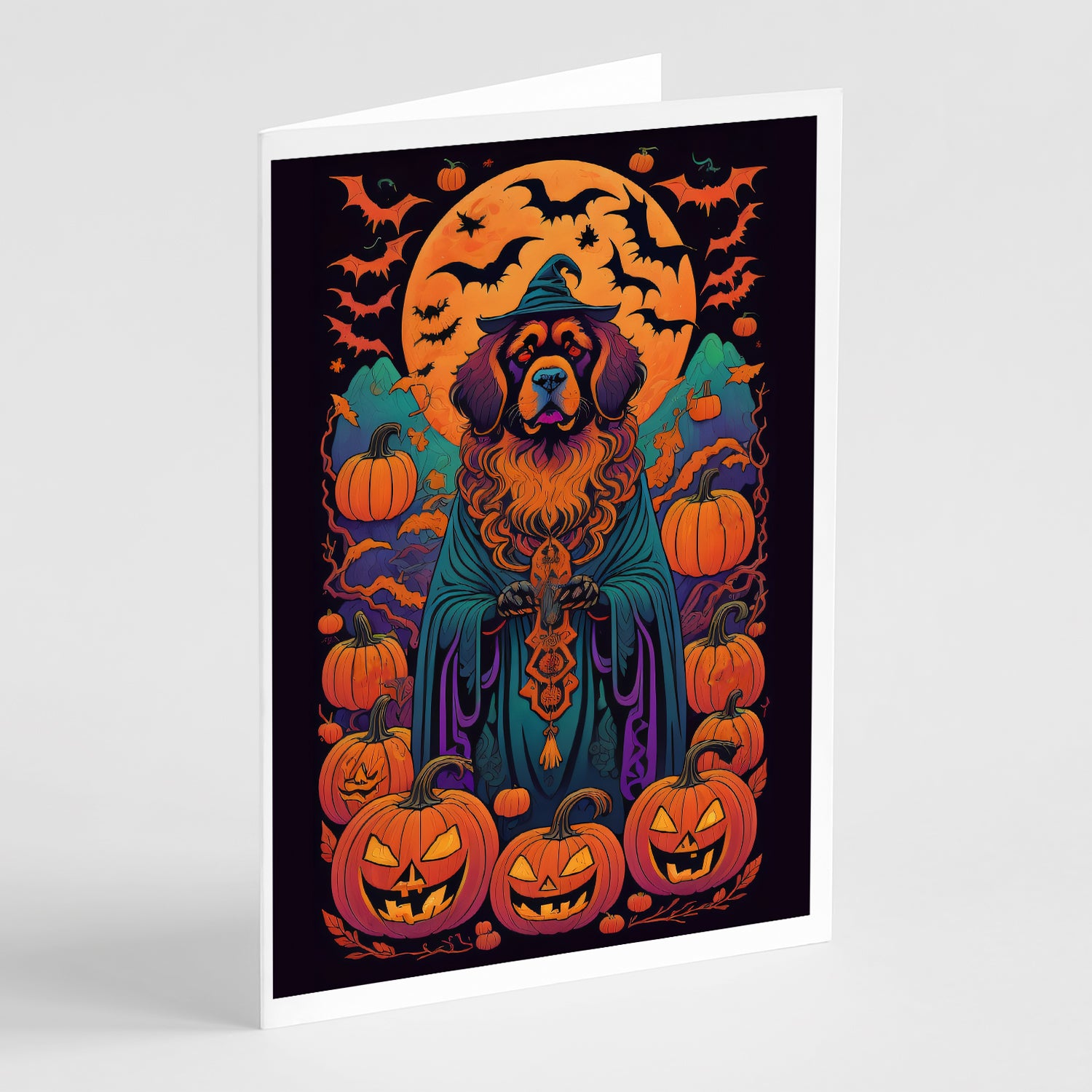 Buy this Tibetan Mastiff Witchy Halloween Greeting Cards and Envelopes Pack of 8