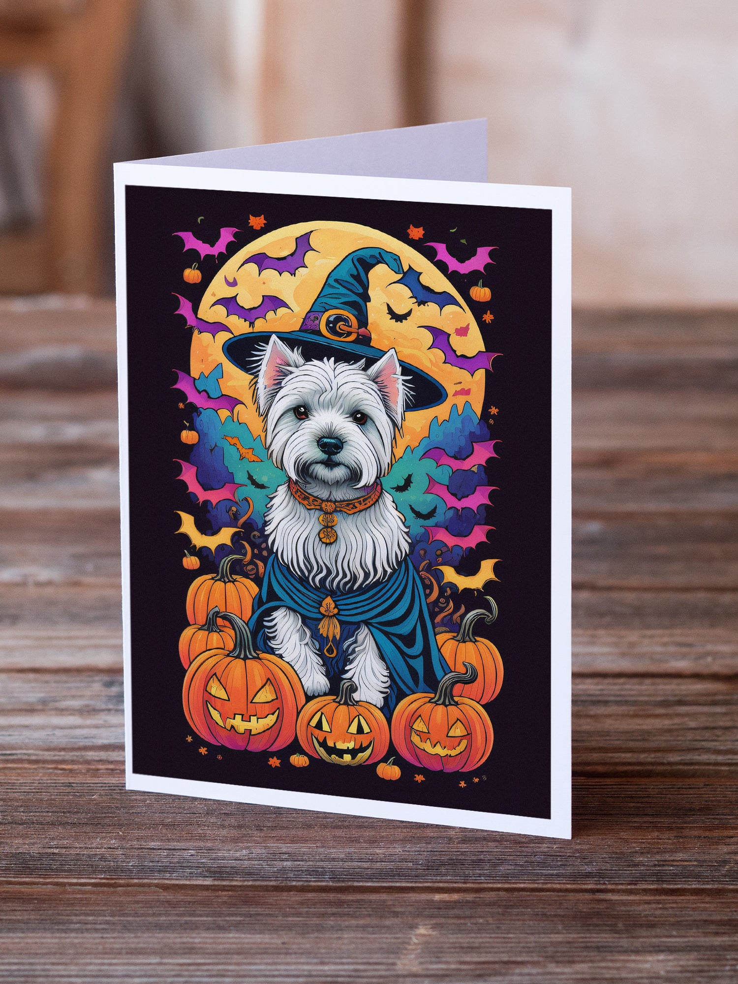 Westie Witchy Halloween Greeting Cards and Envelopes Pack of 8