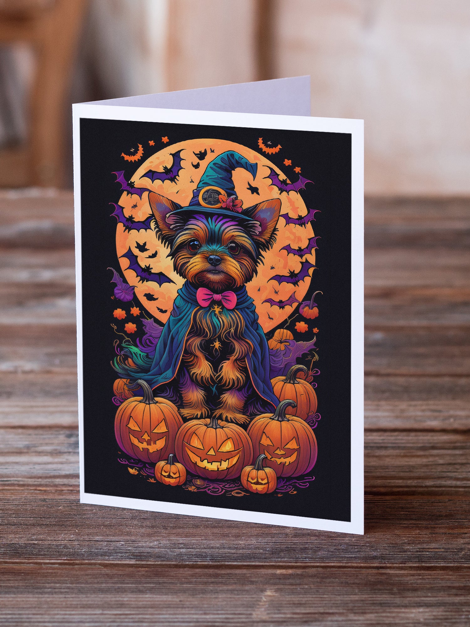 Yorkie Witchy Halloween Greeting Cards and Envelopes Pack of 8