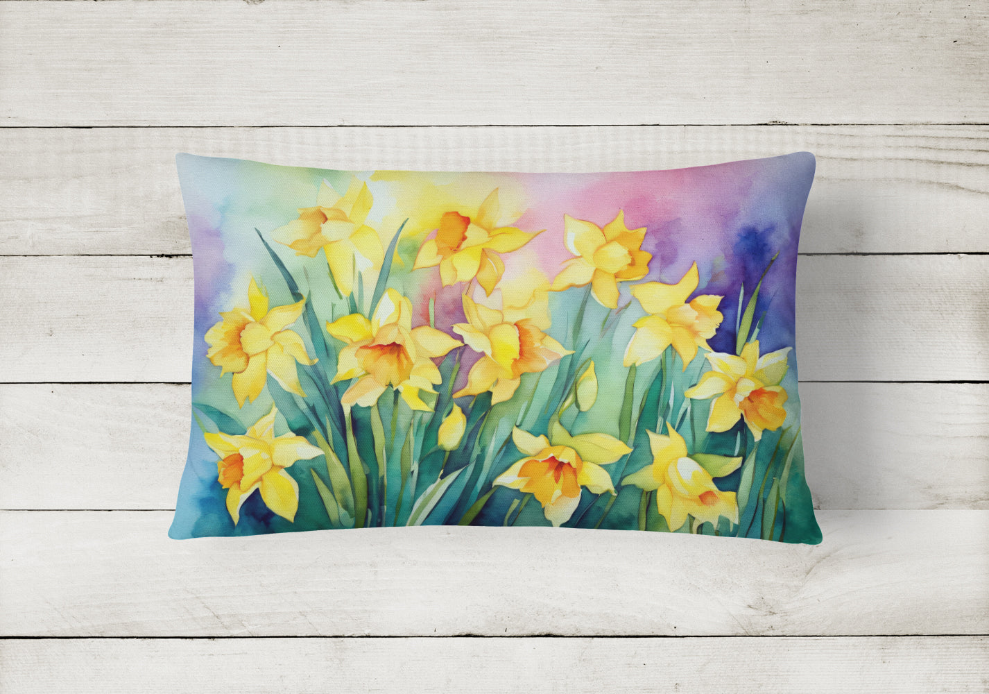 Buy this Daffodils in Watercolor Fabric Decorative Pillow