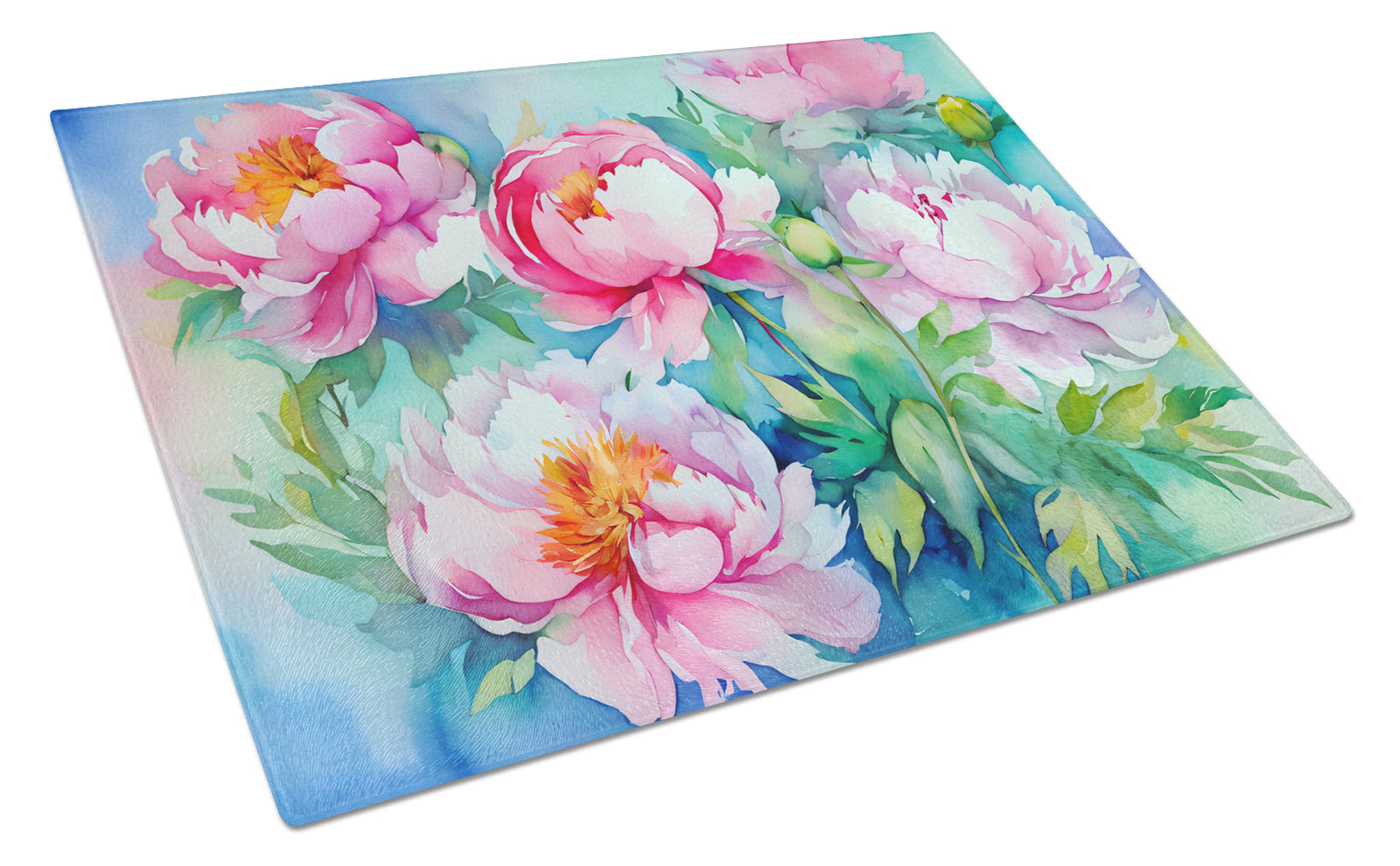 Buy this Peonies in Watercolor Glass Cutting Board Large