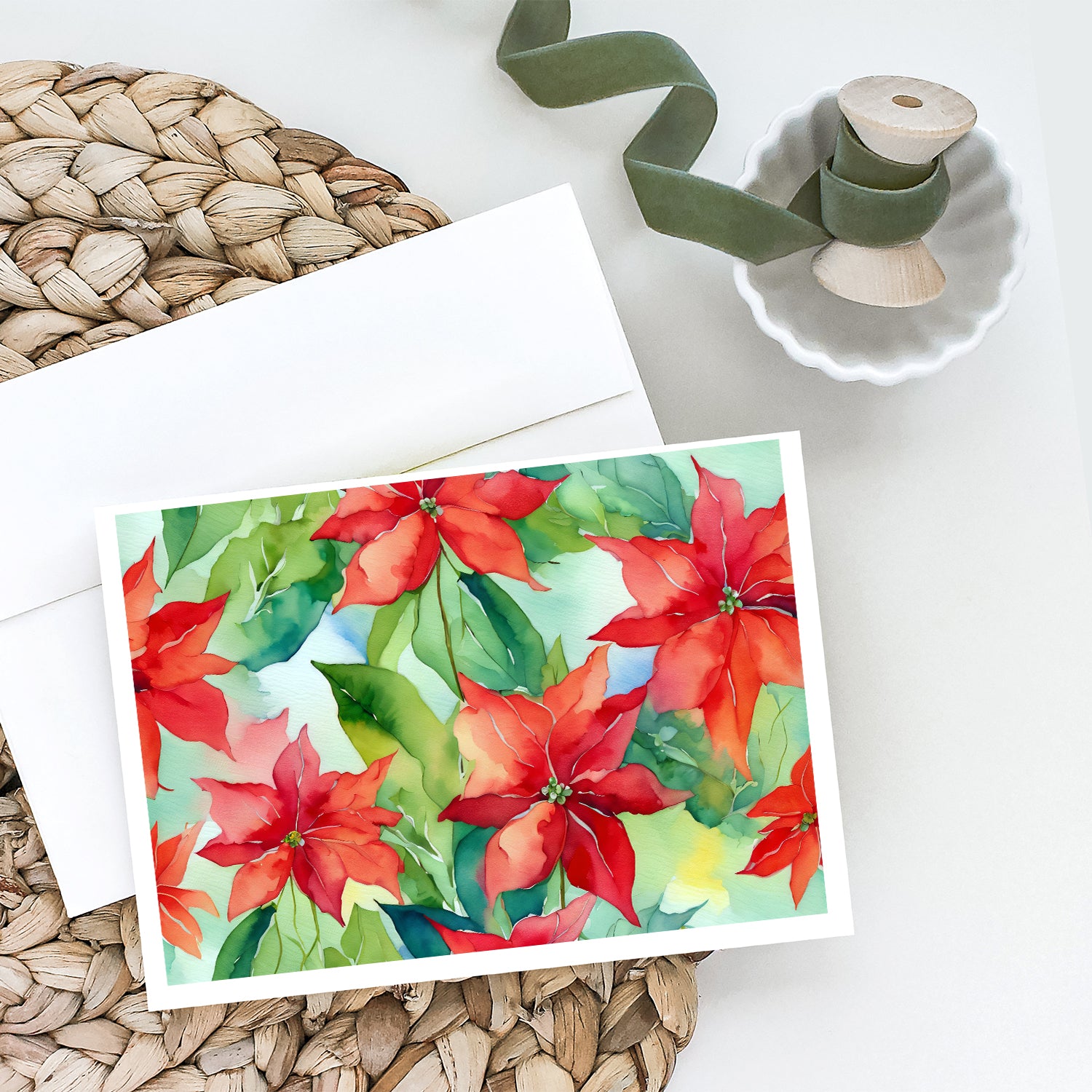 Buy this Poinsettias in Watercolor Greeting Cards and Envelopes Pack of 8