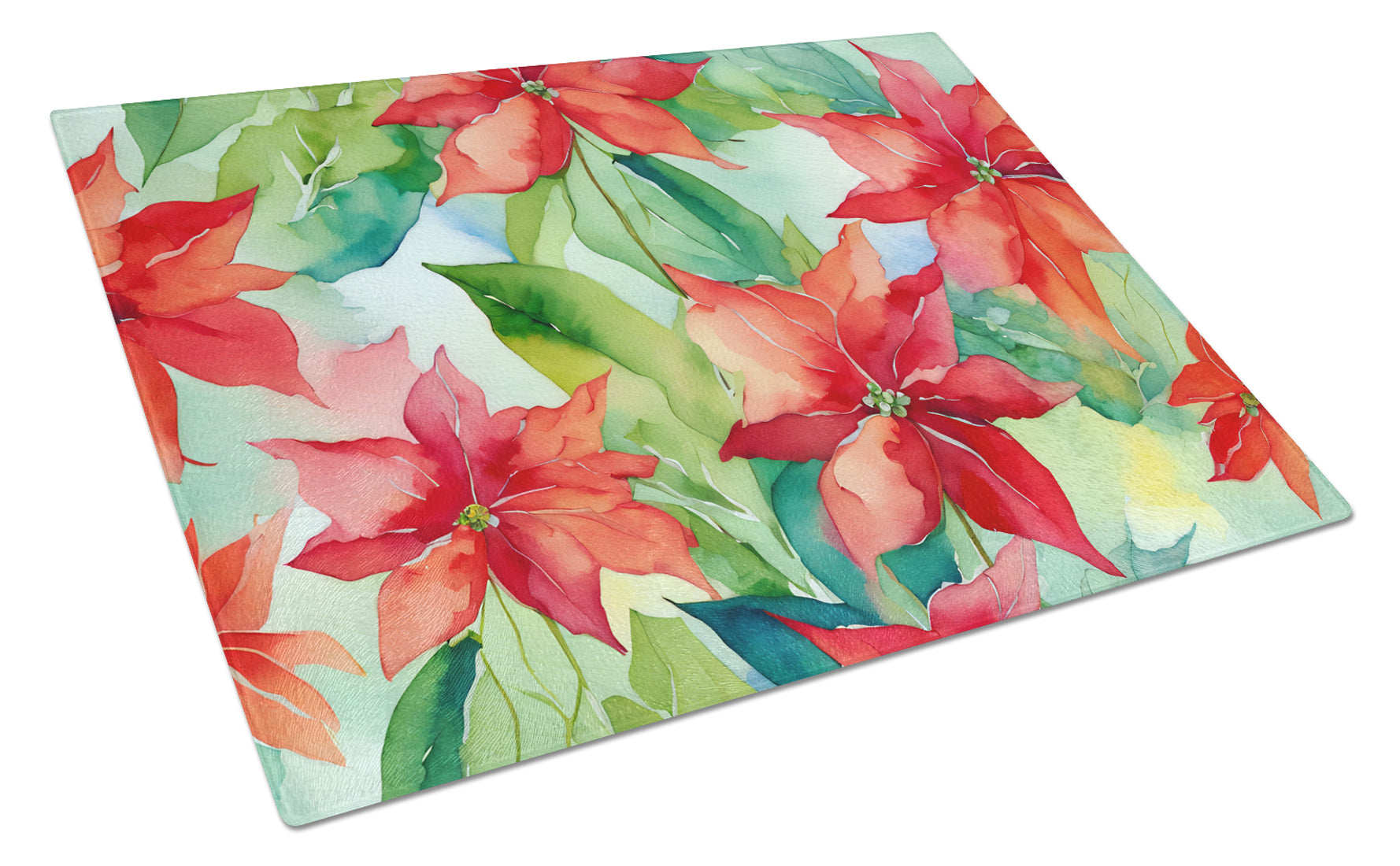 Buy this Poinsettias in Watercolor Glass Cutting Board Large
