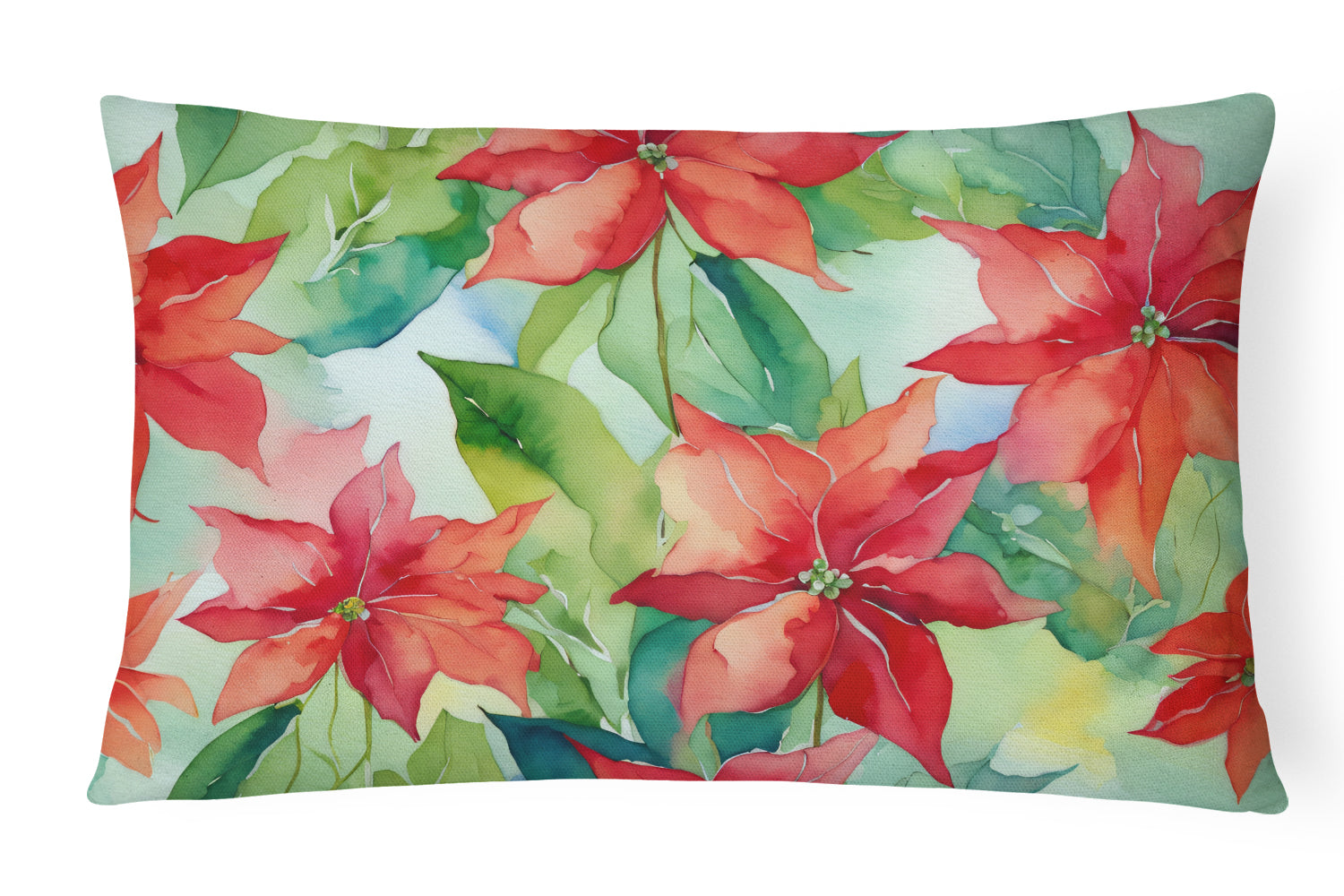 Buy this Poinsettias in Watercolor Fabric Decorative Pillow
