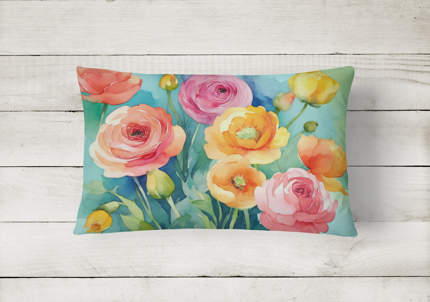 Buy this Ranunculus in Watercolor Fabric Decorative Pillow