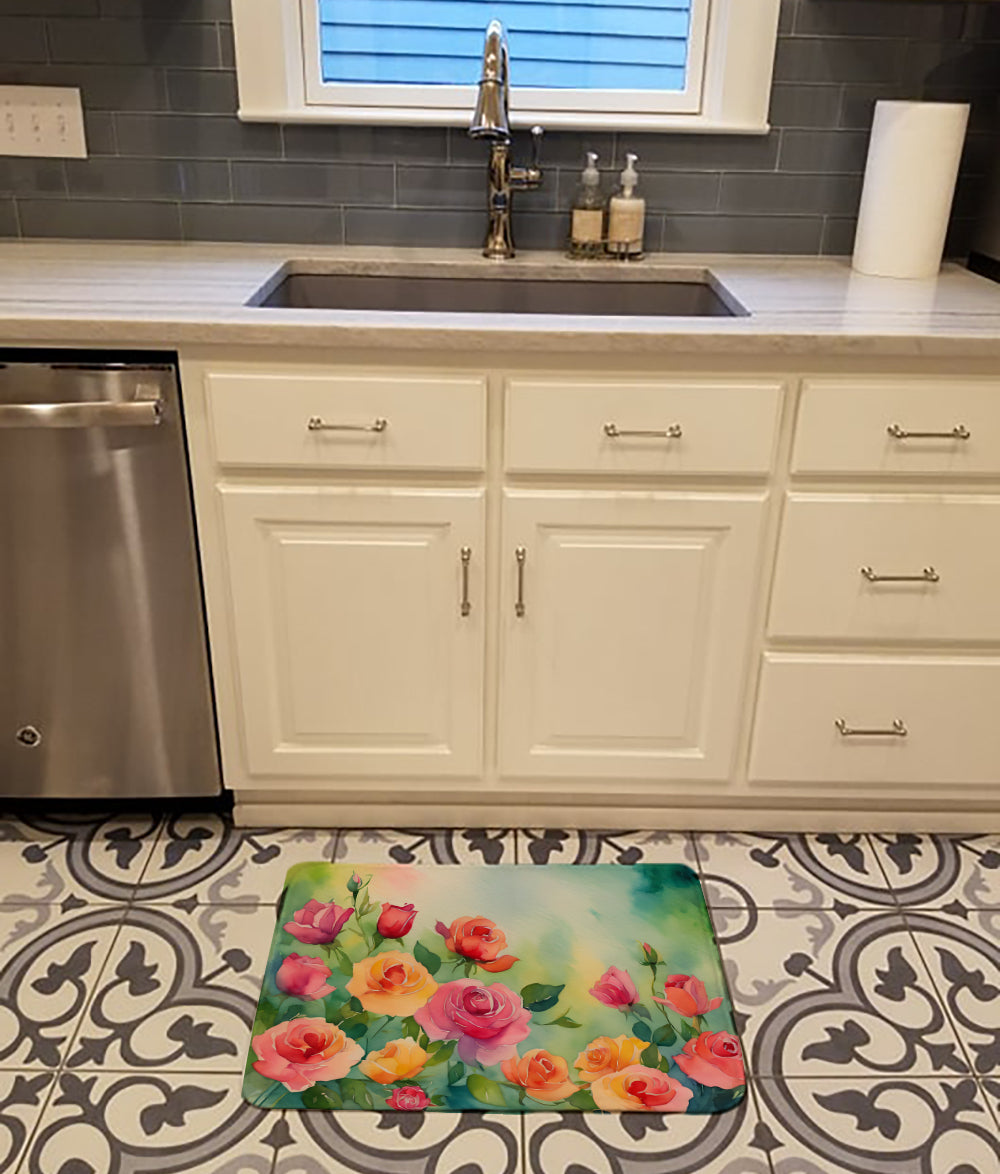 Roses in Watercolor Memory Foam Kitchen Mat