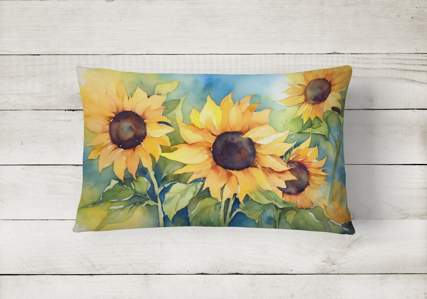Buy this Sunflowers in Watercolor Fabric Decorative Pillow