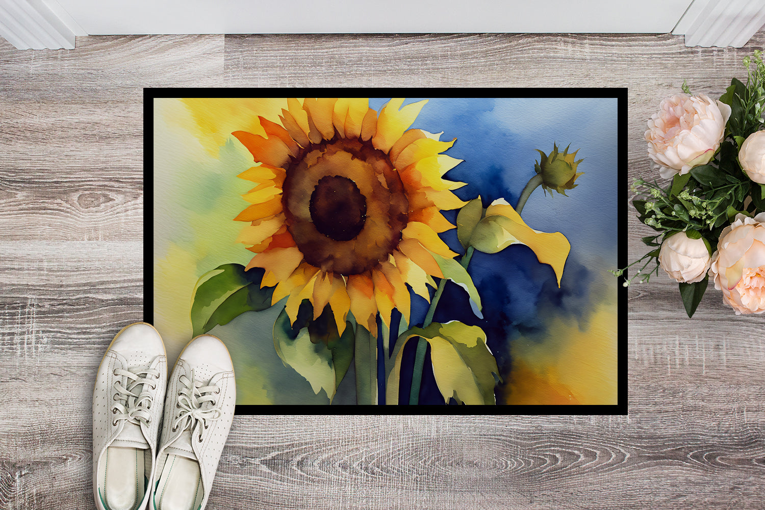 Buy this Sunflowers in Watercolor Indoor or Outdoor Mat 24x36
