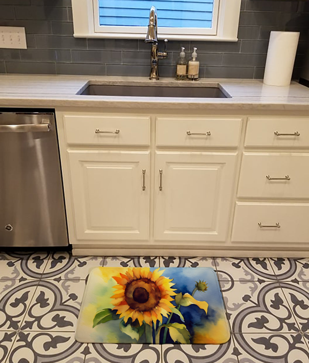 Buy this Sunflowers in Watercolor Memory Foam Kitchen Mat