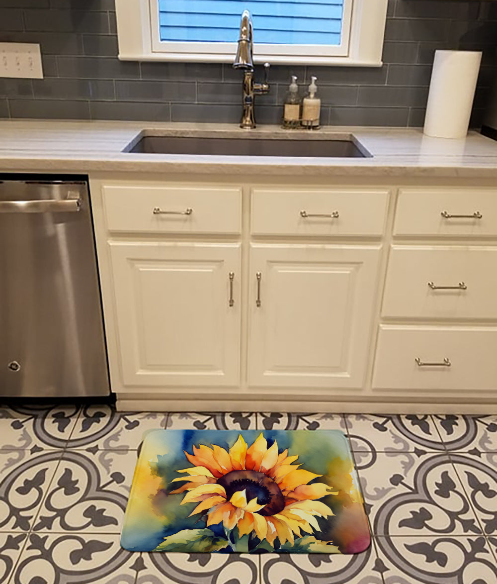 Sunflowers in Watercolor Memory Foam Kitchen Mat