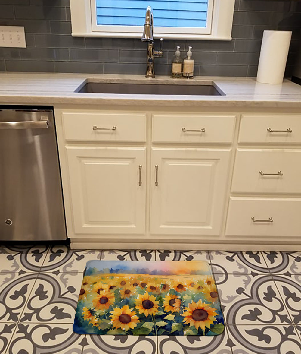Buy this Sunflowers in Watercolor Memory Foam Kitchen Mat