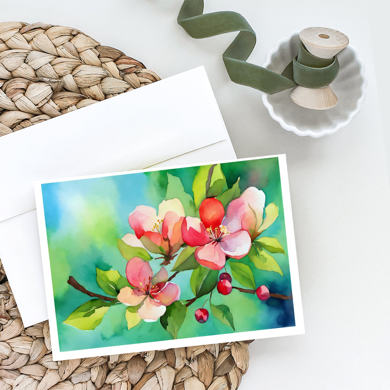 Buy this Arkansas Apple Blossom in Watercolor Greeting Cards and Envelopes Pack of 8