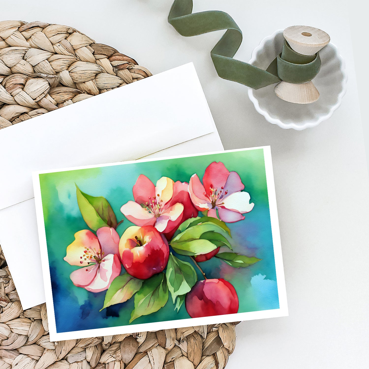 Arkansas Apple Blossom in Watercolor Greeting Cards and Envelopes Pack of 8