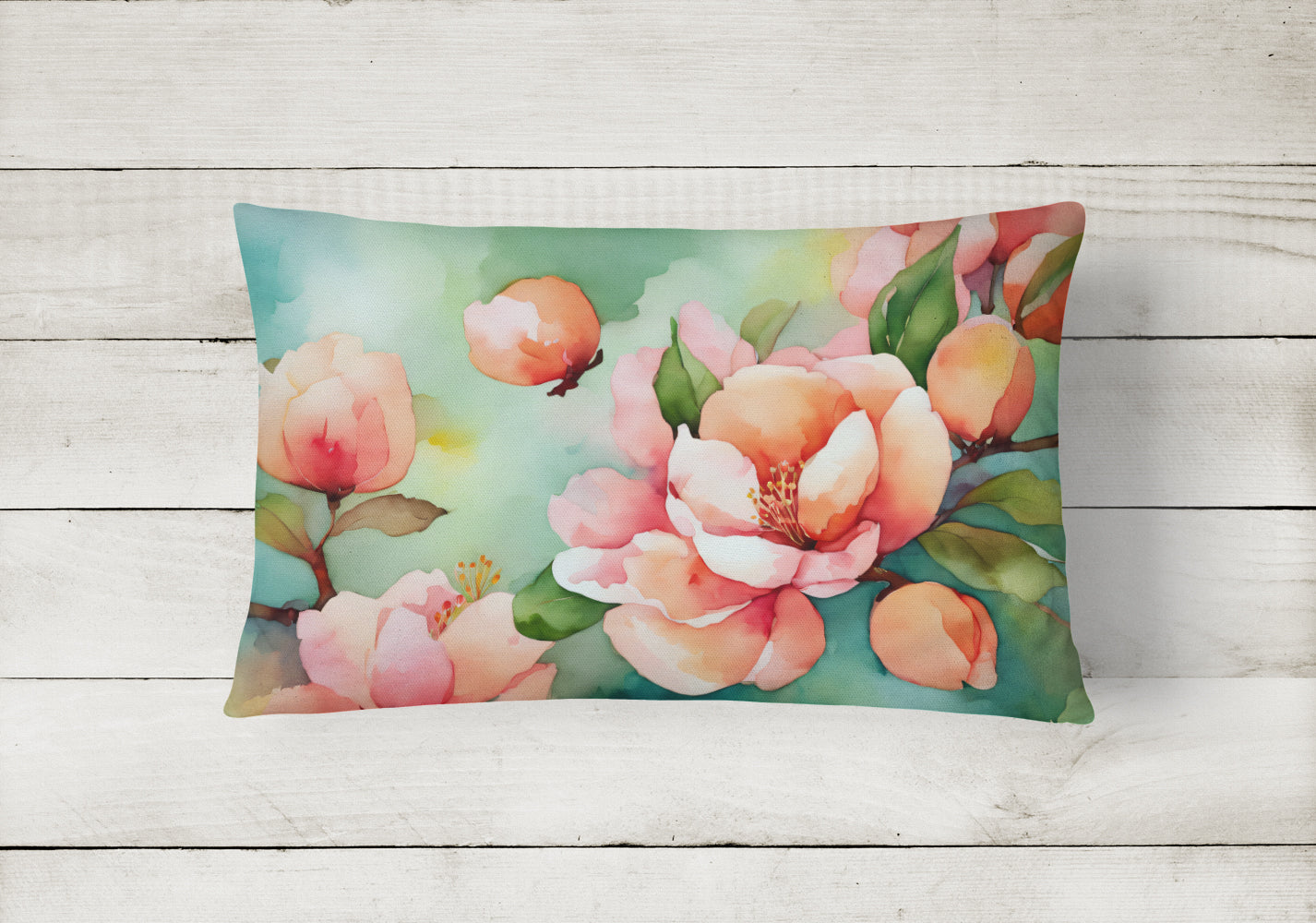 Buy this Delaware Peach Blossom in Watercolor Fabric Decorative Pillow