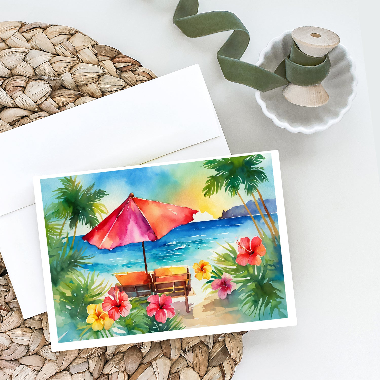 Buy this Hawaii Hawaiian Hibiscus in Watercolor Greeting Cards and Envelopes Pack of 8