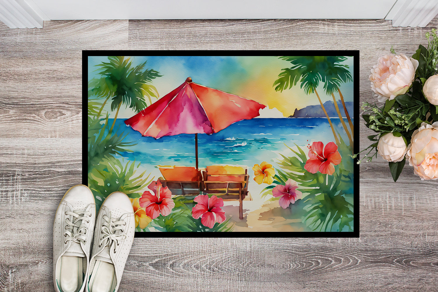 Buy this Hawaii Hawaiian Hibiscus in Watercolor Indoor or Outdoor Mat 24x36