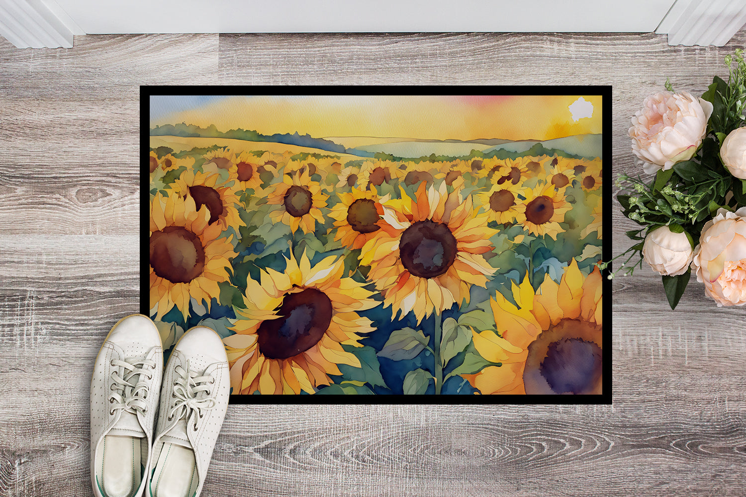 Buy this Kansas Sunflowers in Watercolor Indoor or Outdoor Mat 24x36
