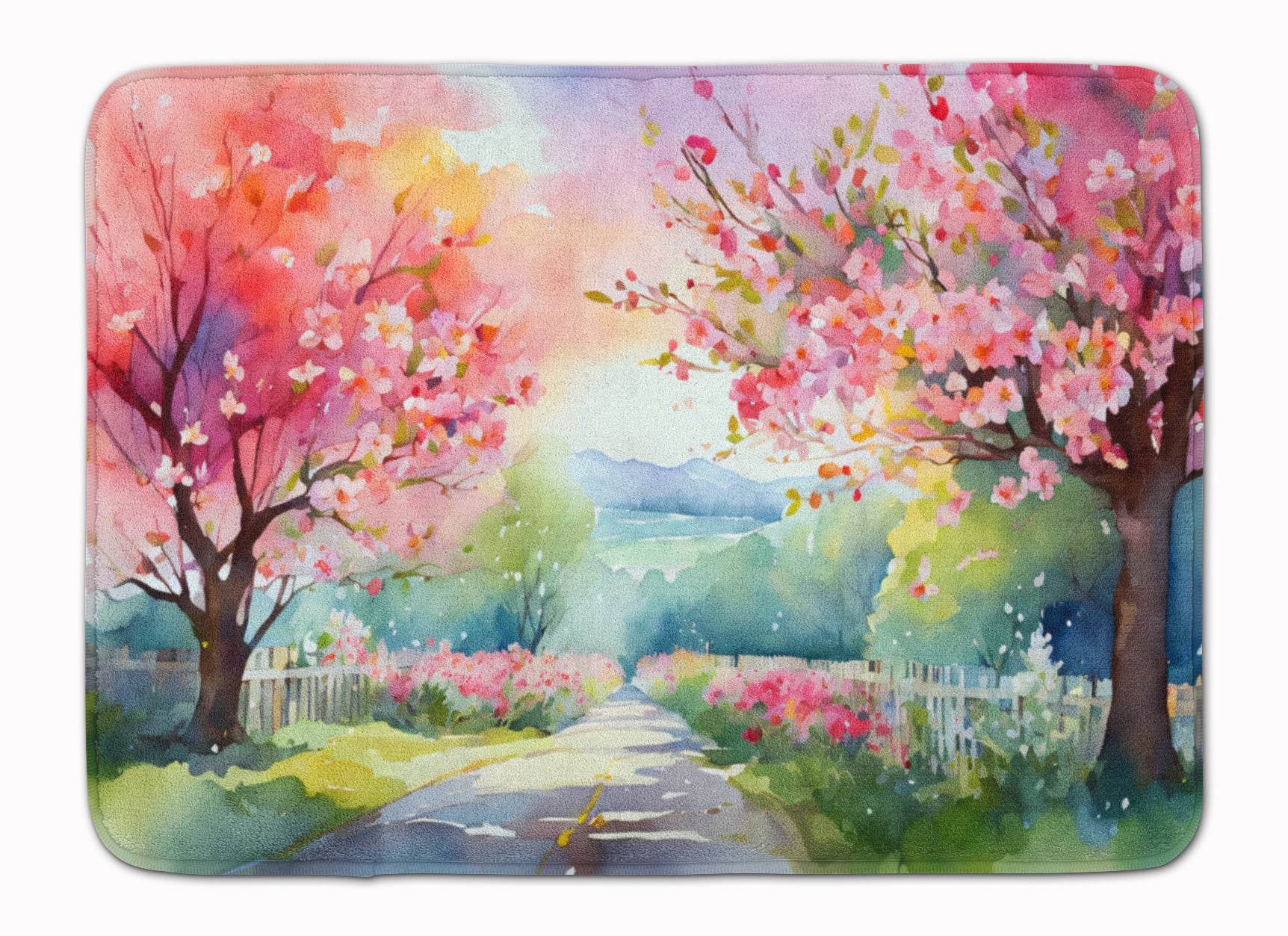 Buy this Michigan Apple Blossoms in Watercolor Memory Foam Kitchen Mat
