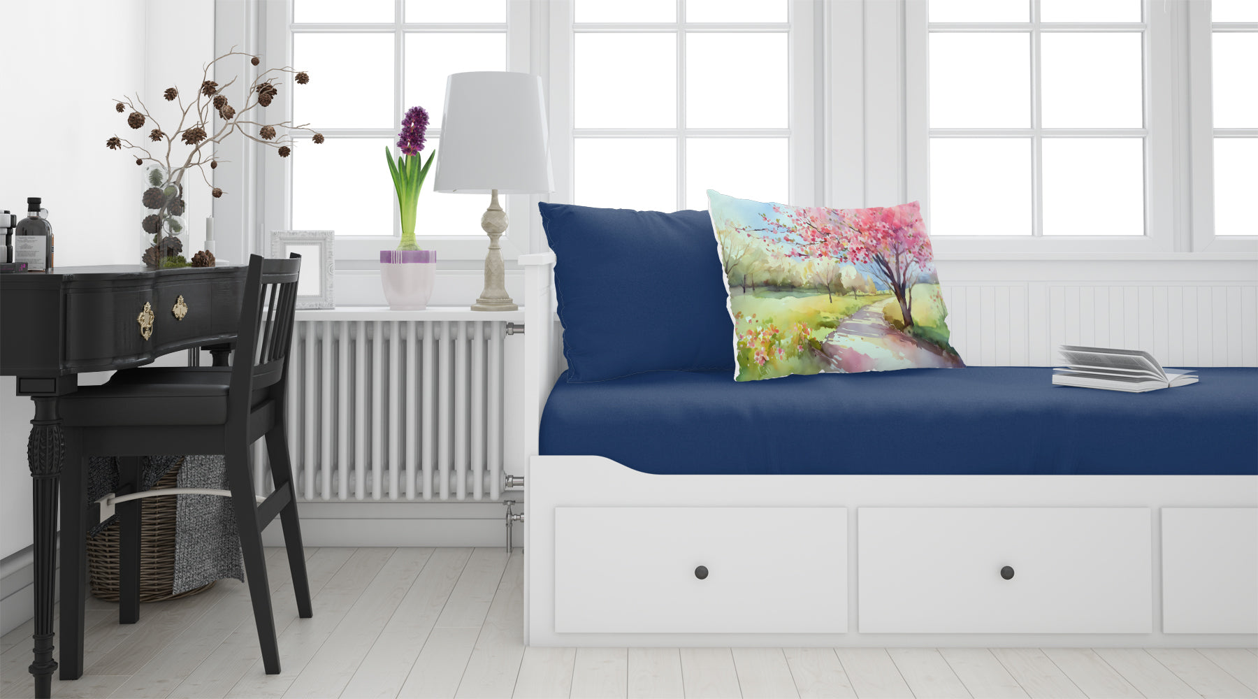 Michigan Apple Blossoms in Watercolor Fabric Standard Pillowcase