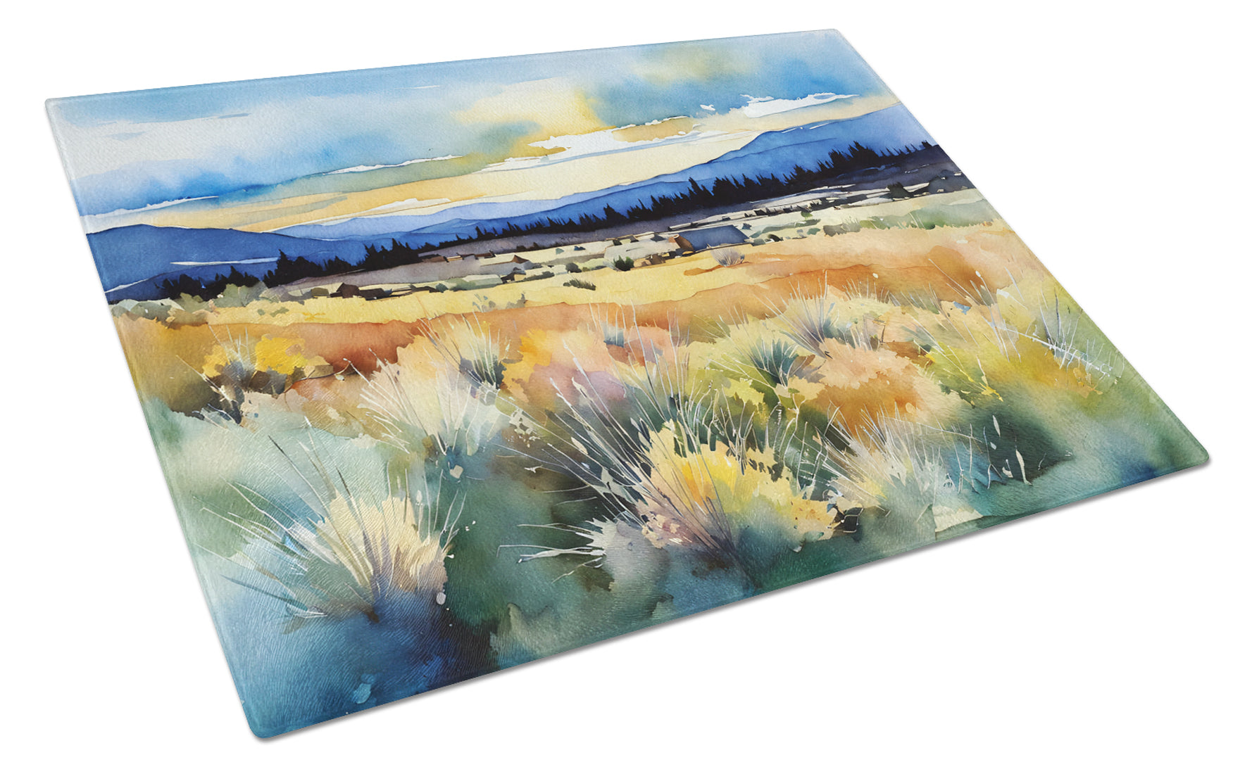 Buy this Nevada Sagebrush in Watercolor Glass Cutting Board Large