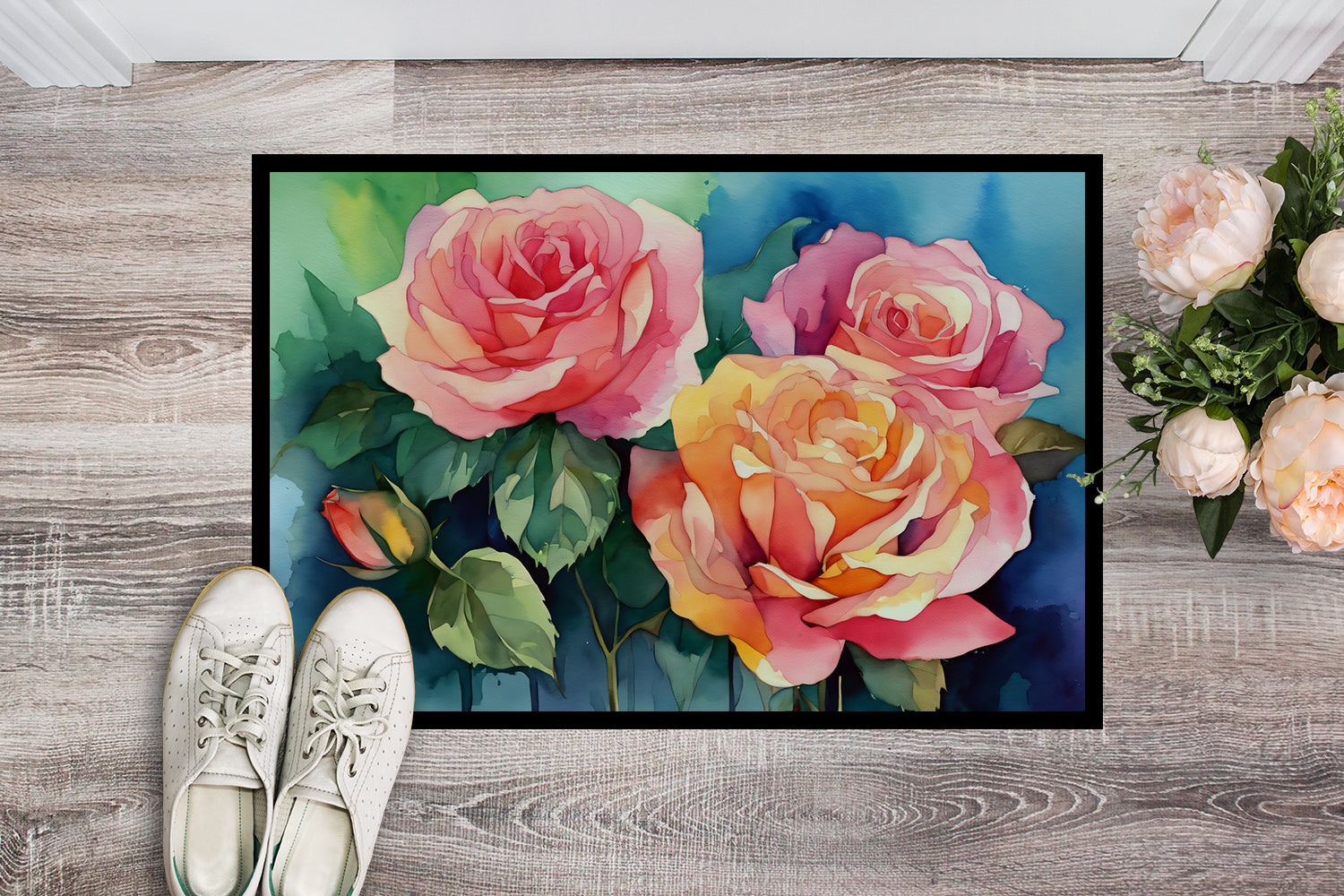 Buy this New York Roses in Watercolor Doormat 18x27