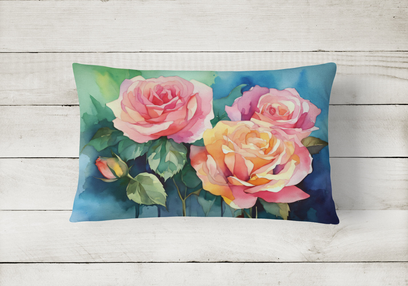 Buy this New York Roses in Watercolor Fabric Decorative Pillow
